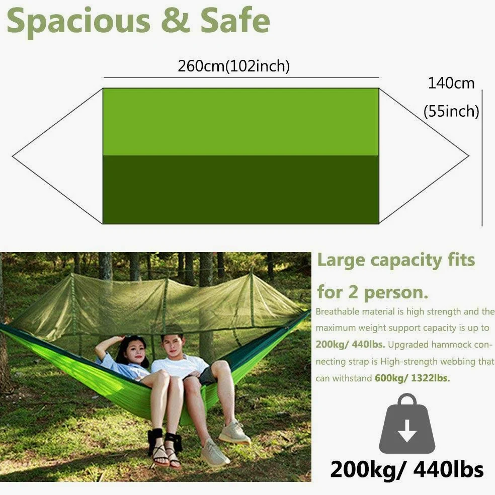 Hamac de camping, tente anti-moustiques, matériau en nylon 210T, hamac d'extérieur portable pour deux, grande taille, léger, installation facile pour la randonnée et les voyages