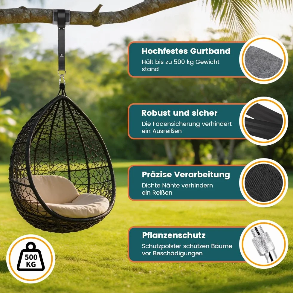 Kit de Suspension Double pour Hamac et Balançoire 400 kg Noir 150cm