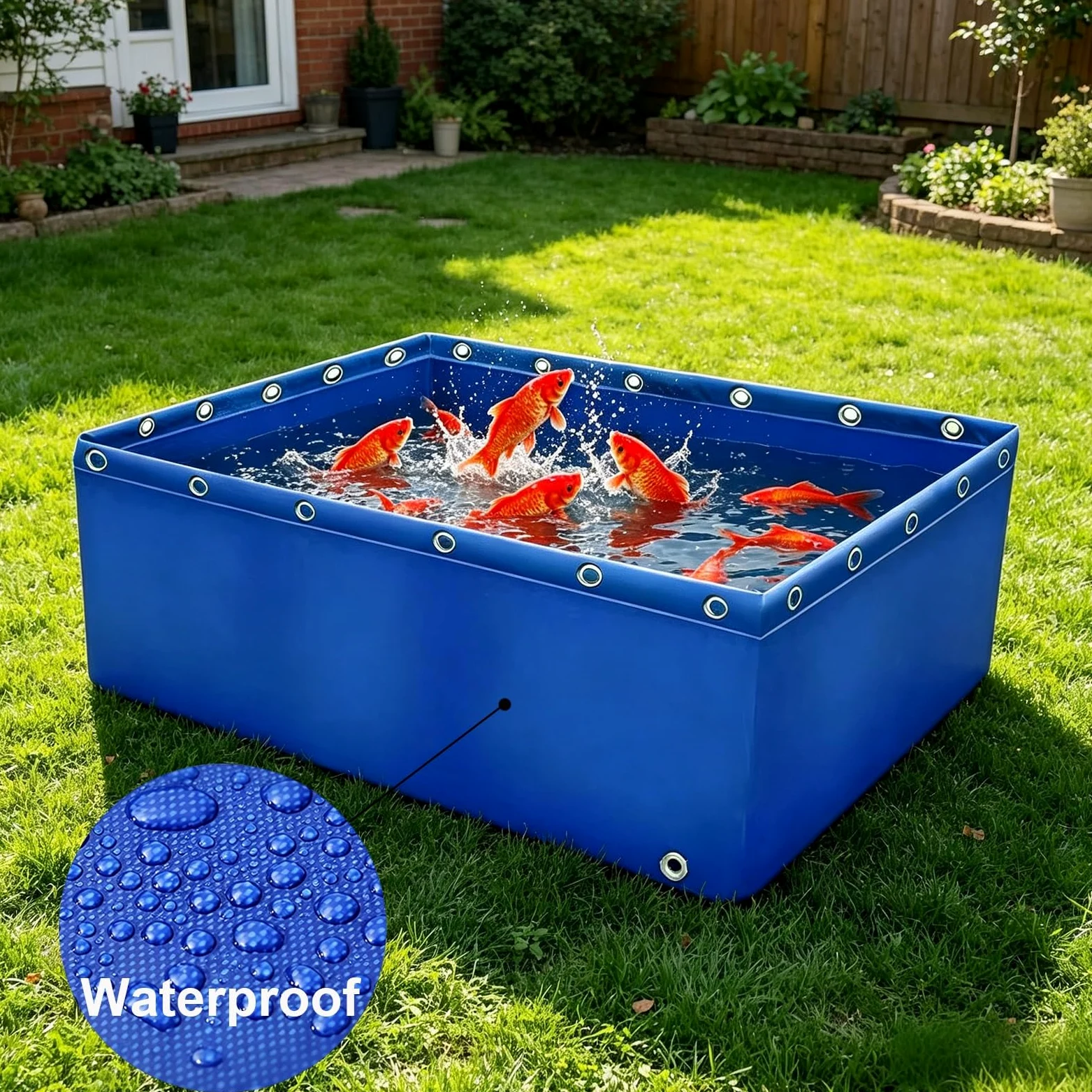 Étang De Koi en Toile Durable Hors Sol, Piscine D'aquarium Bleue, Réservoir d'eau en Bâche Pliable pour L'élevage De Poissons Et L'aménagement Paysager D'arrière-Cour(3x1x1.2m)