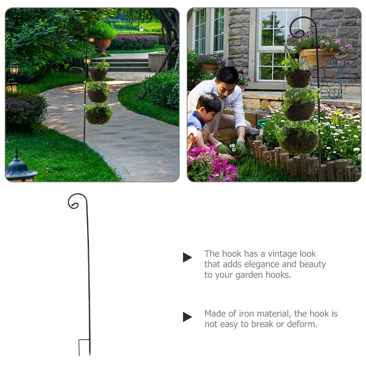 ibasenice Crochets en Fer Noir pour Suspendre Pots de Fleurs et Mangeoires à Oiseaux Résistants et Détachables Lot de 2 pour Balcon et Jardin