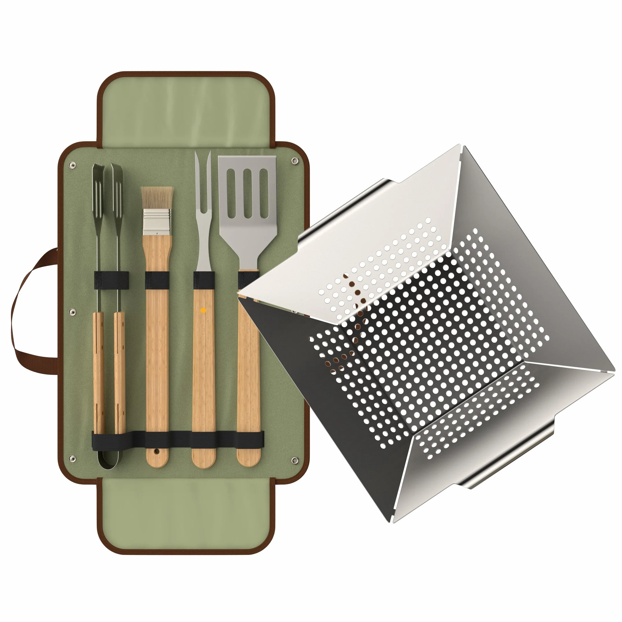 bonVIVO Ensemble Barbecue 5 Pièces, Accessoires BBQ INOX Longs Manches en Bois