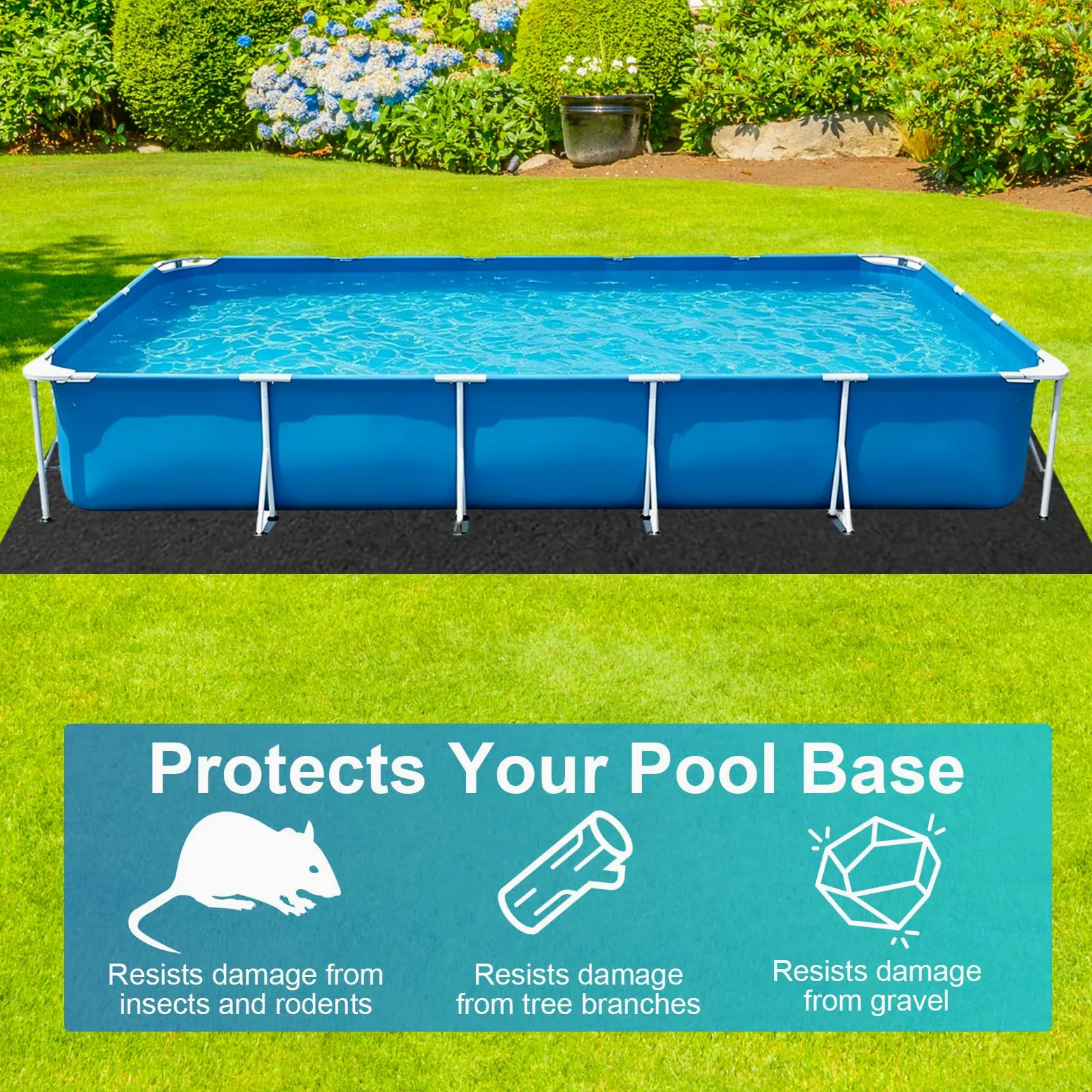 Tapis de Sol Piscine 400 cm x 300 cm Tapis sous Piscines Hors Sol Carré 200g/M ², Antidérapant, Pliable Tapis de Protection pour Piscine Whirlpool Gonflable