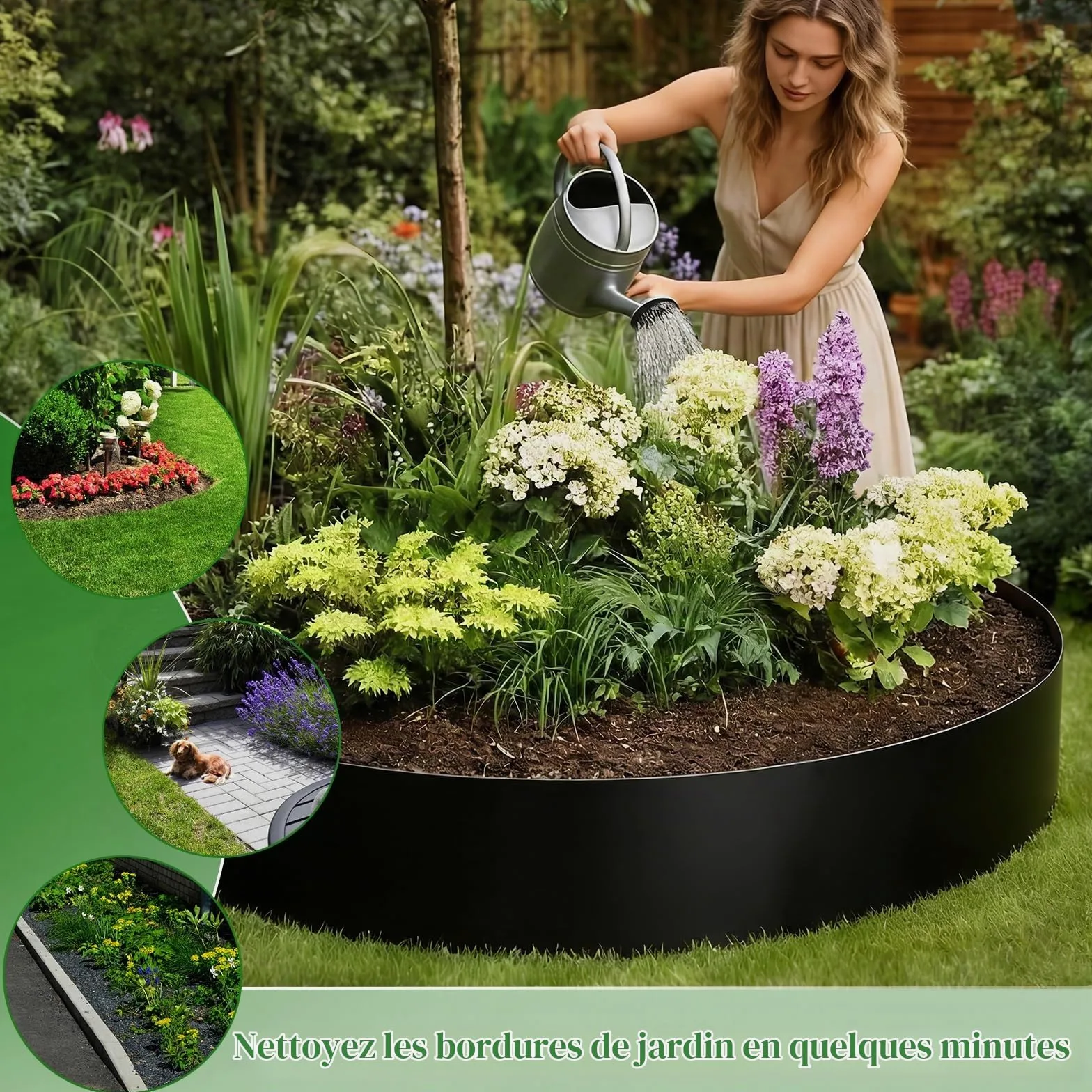Bordure de Jardin en Métal Noir 84 x 16 cm, Lot de 10, Bordure Pelouse en Acier Thermolaqué avec Piquets Intégrés, Installation sans Outils pour Massifs, Pelouse, Allées et Entrées(Noir)