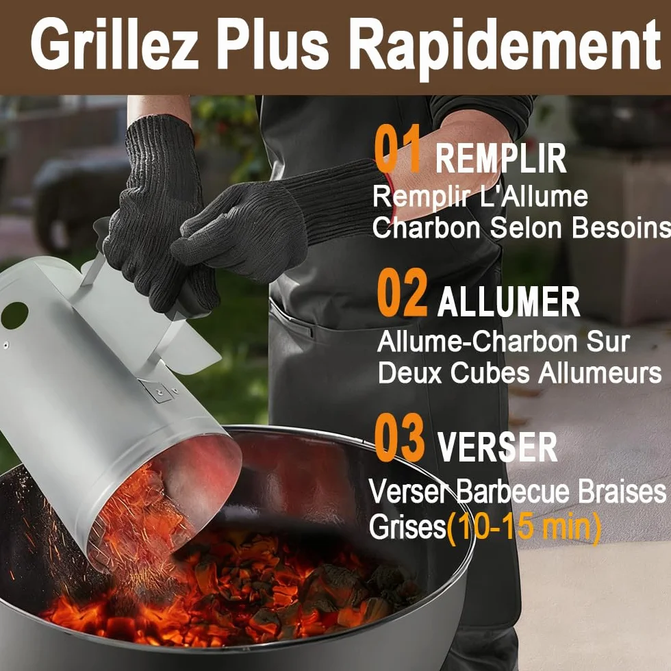 BEAU JARDIN Allume-Charbon BBQ Cheminée d'Allumage 28 x 18 cm Argent Poignée de Sécurité