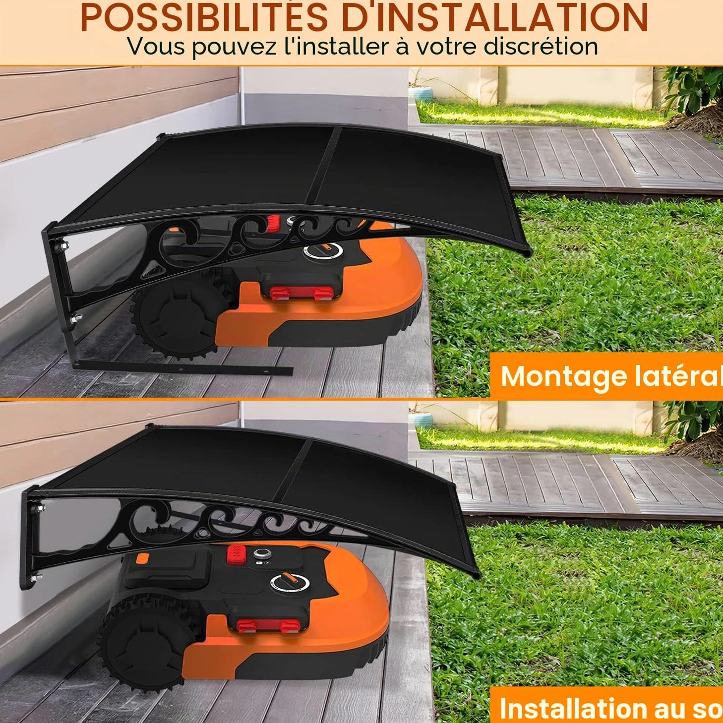 Herrselsam Tondeuse de Garage - Toit de Garage - pour Robot à Gazon, Tondeuse, Garage - en Polycarbonate - 105 x 85 x 50 cm - Tondeuse à Gazon, Robot, Garage - Protection Contre la Pluie - Noir