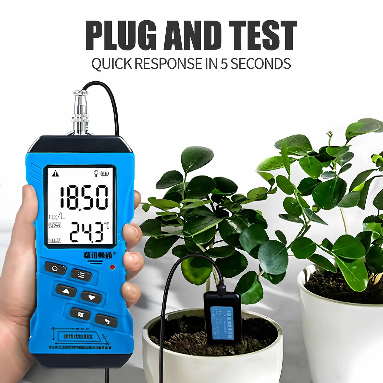 Testeur de sol, testeur de pH numérique avec écran LCD rétroéclairé, testeur NPK, capteur d'humidité et de température – Kit de test de sol de jardin pour pelouse, ferme, plantes d'intérieur/extérieur