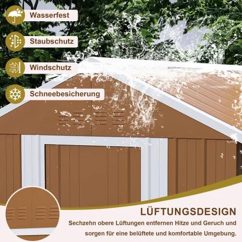 Abri de jardin en acier 184 x 110 cm - Abri de jardin en métal résistant aux intempéries avec fenêtres, double porte coulissante verrouillable et ventilation - Abri à outils pour outils de jardin