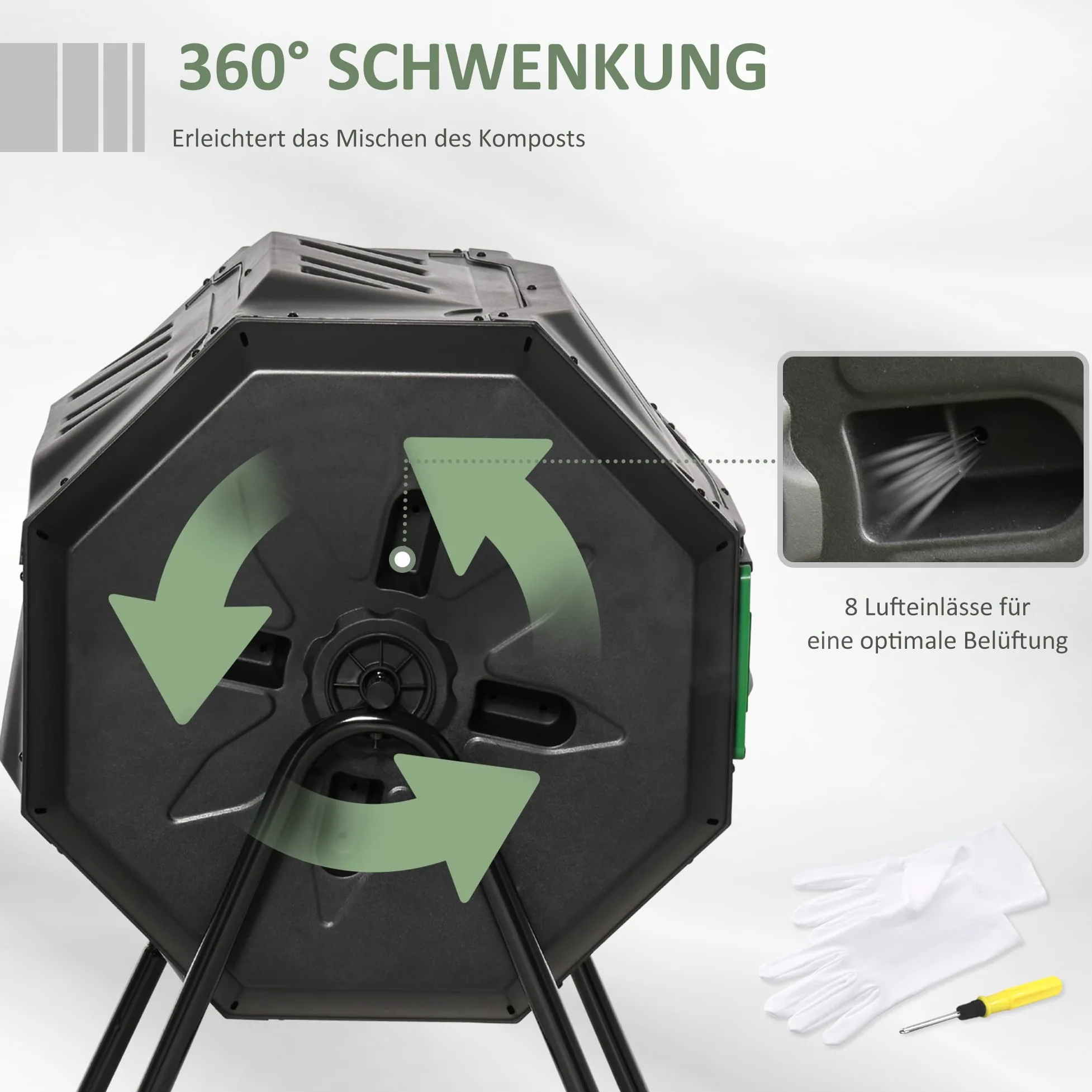 Outsunny Composteur Rotatif 160L à Double Chambre extérieur, Noir | Rotation 360°, Bac à compost de jardin, Portes coulissantes, Cadre en acier solide