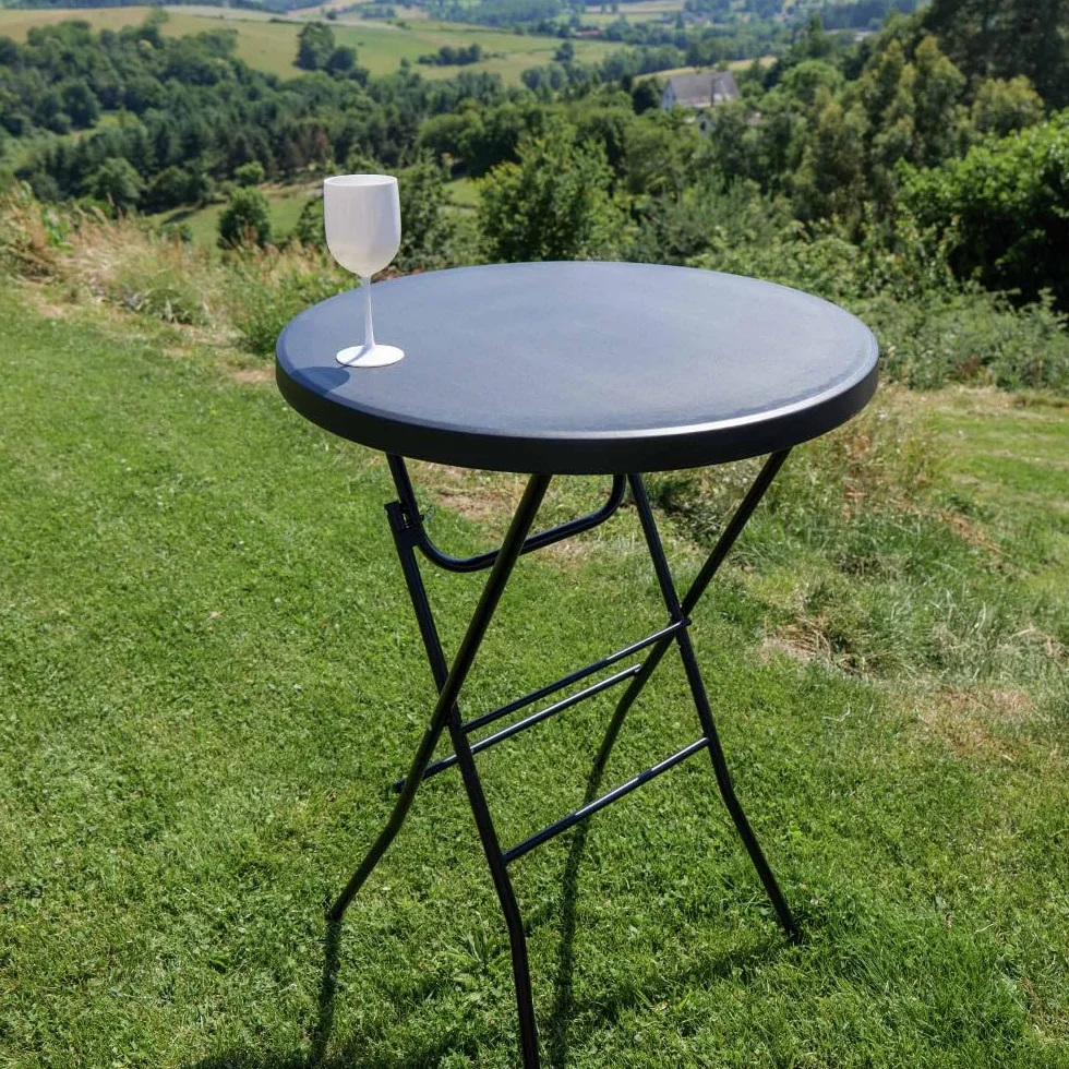 Oxeo Table Mange Debout Pliable 80cm H110cm Table Haute Bar Plateau Résine Acier Noir