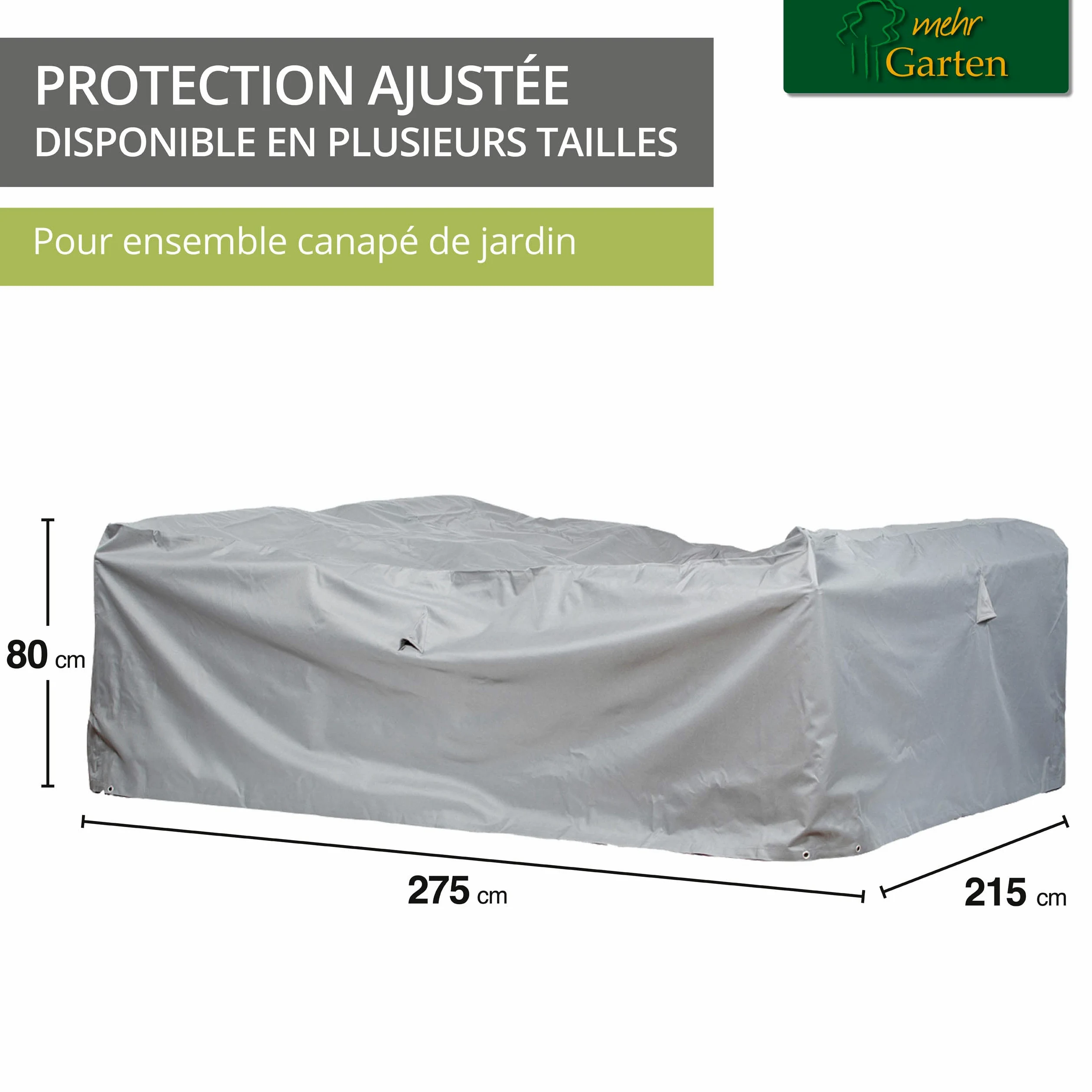 Housse salon de jardin rectangulaire 275x215x80 cm | Oxford 600D imperméable, anti-UV, résistant à la déchirure avec cordon de serrage