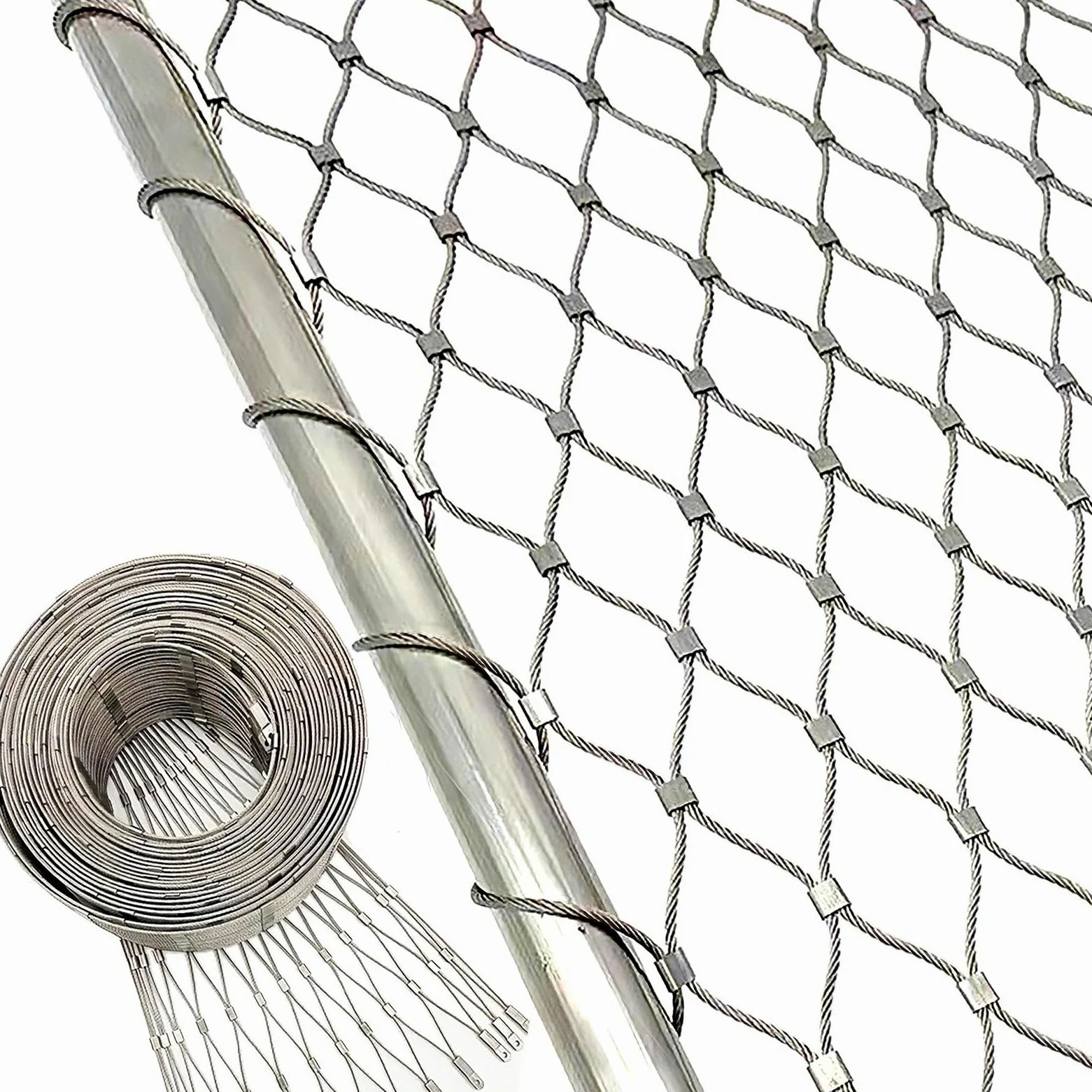 Filet de Corde en Acier Inoxydable 304, 3.3x10ft Filets pour Jardin, Grillage Métallique pour Cloture Exterieur Jardin Balcon Filet Garde Corps Voliere Poule Mouton Terrain de Football 1x3m