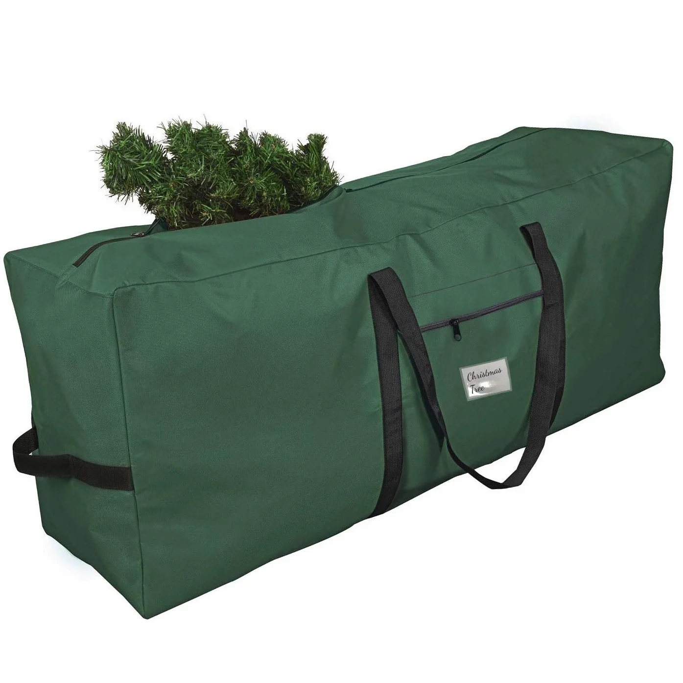 Sac de Rangement Sapin Noël 125 cm Résistant Déchirure Poignée Double Fermeture Glissière Vert