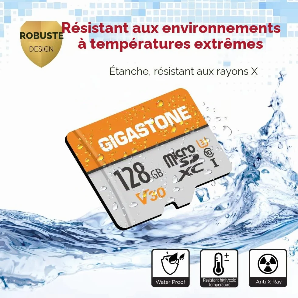 Gigastone Lot de 2 Cartes Mémoire 128 Go Micro SDXC A1 U3 C10 pour 4K UHD Vidéo avec Adaptateur SD