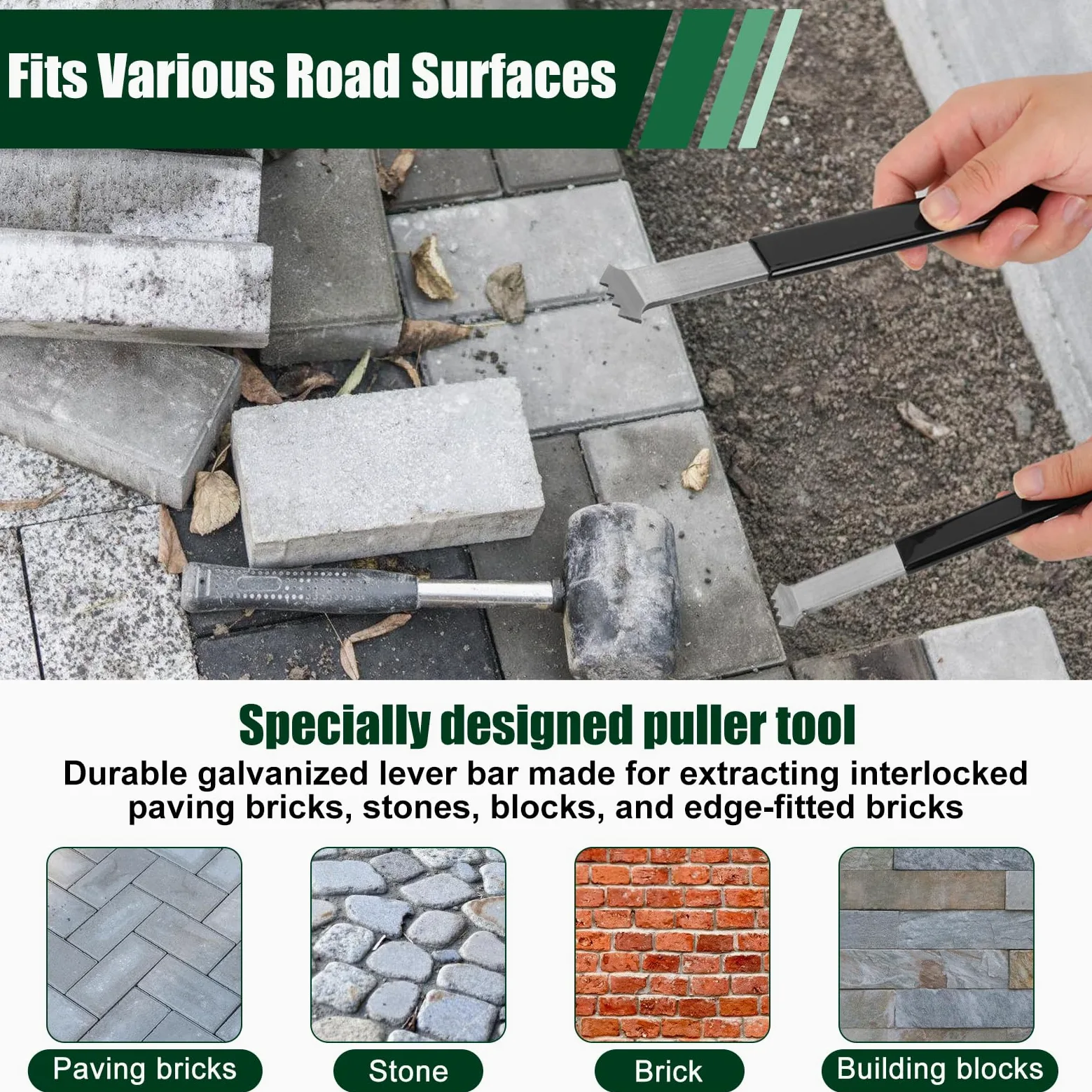 Outil d'extraction de pavé avec grattoir à double joint, outil de retrait de brique, outil de retrait de pavés robuste, extracteur de pavés de terrasse, outil de retrait de pavés, planche de