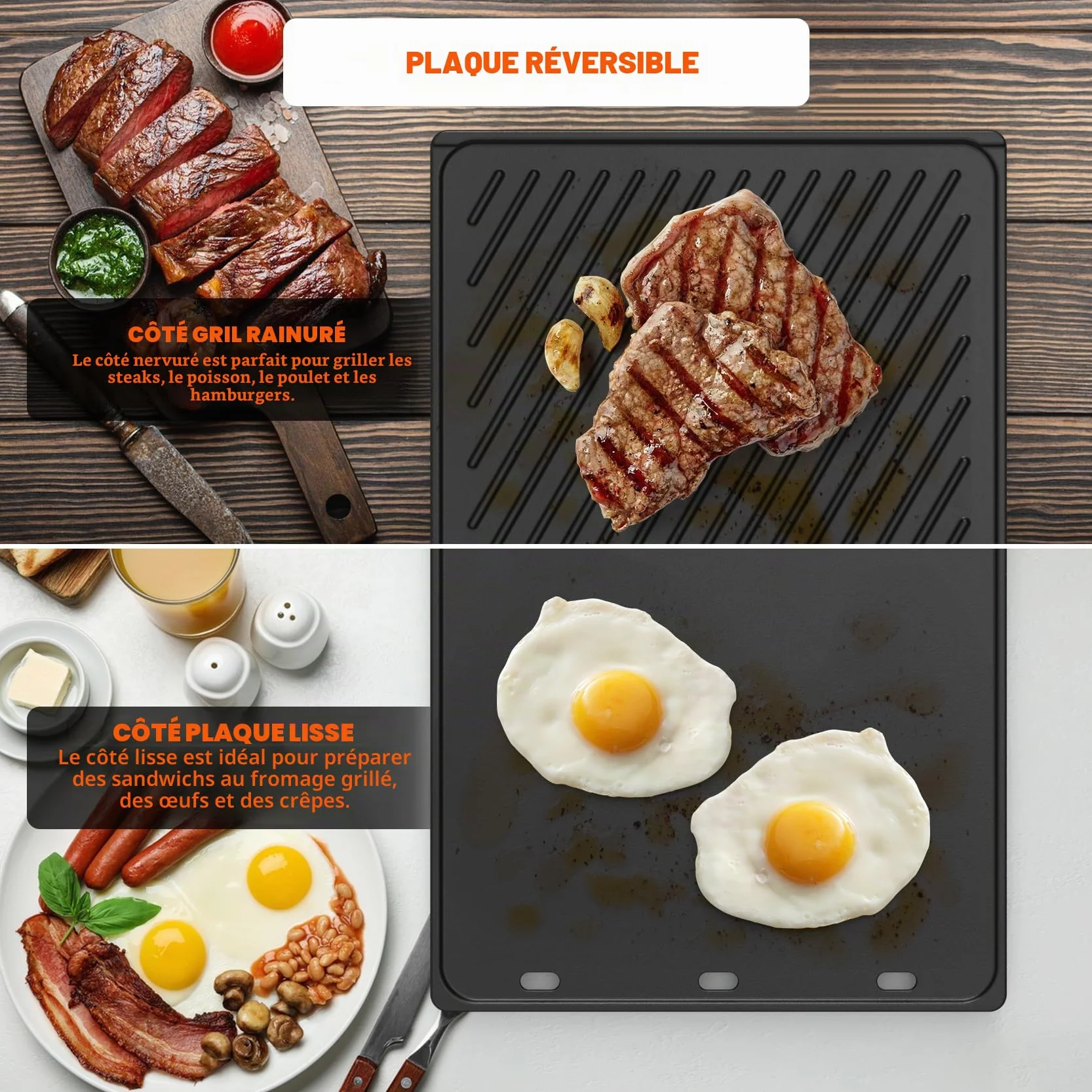 Weber Genesis 300 Plaque de Cuisson en Fonte Réversible 49 x 32 cm pour Barbecue à Gaz - Remplacement 7528