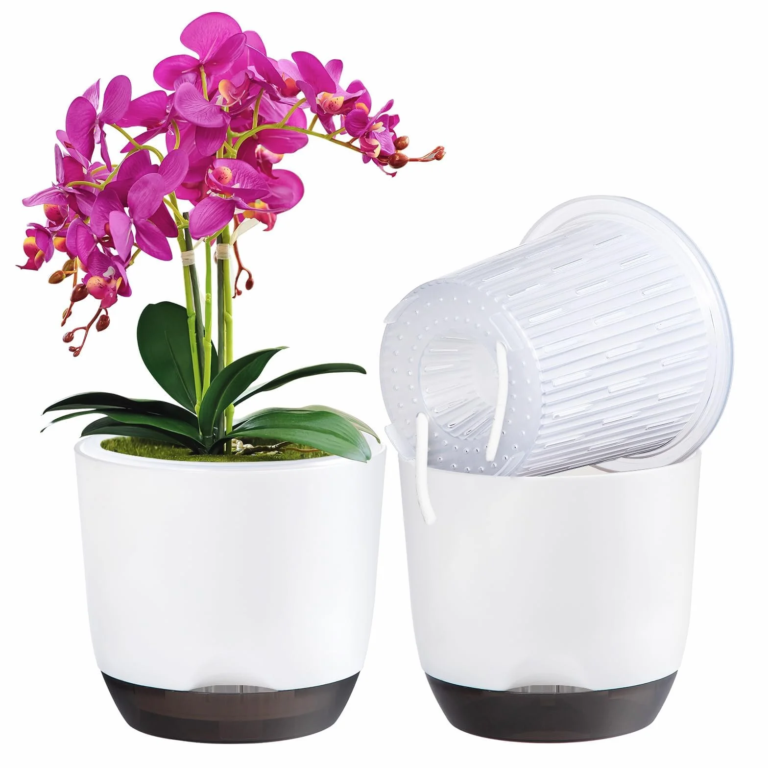 Lot de 2 pots à orchidées 14.5 cm auto-arrosant double couche avec trous