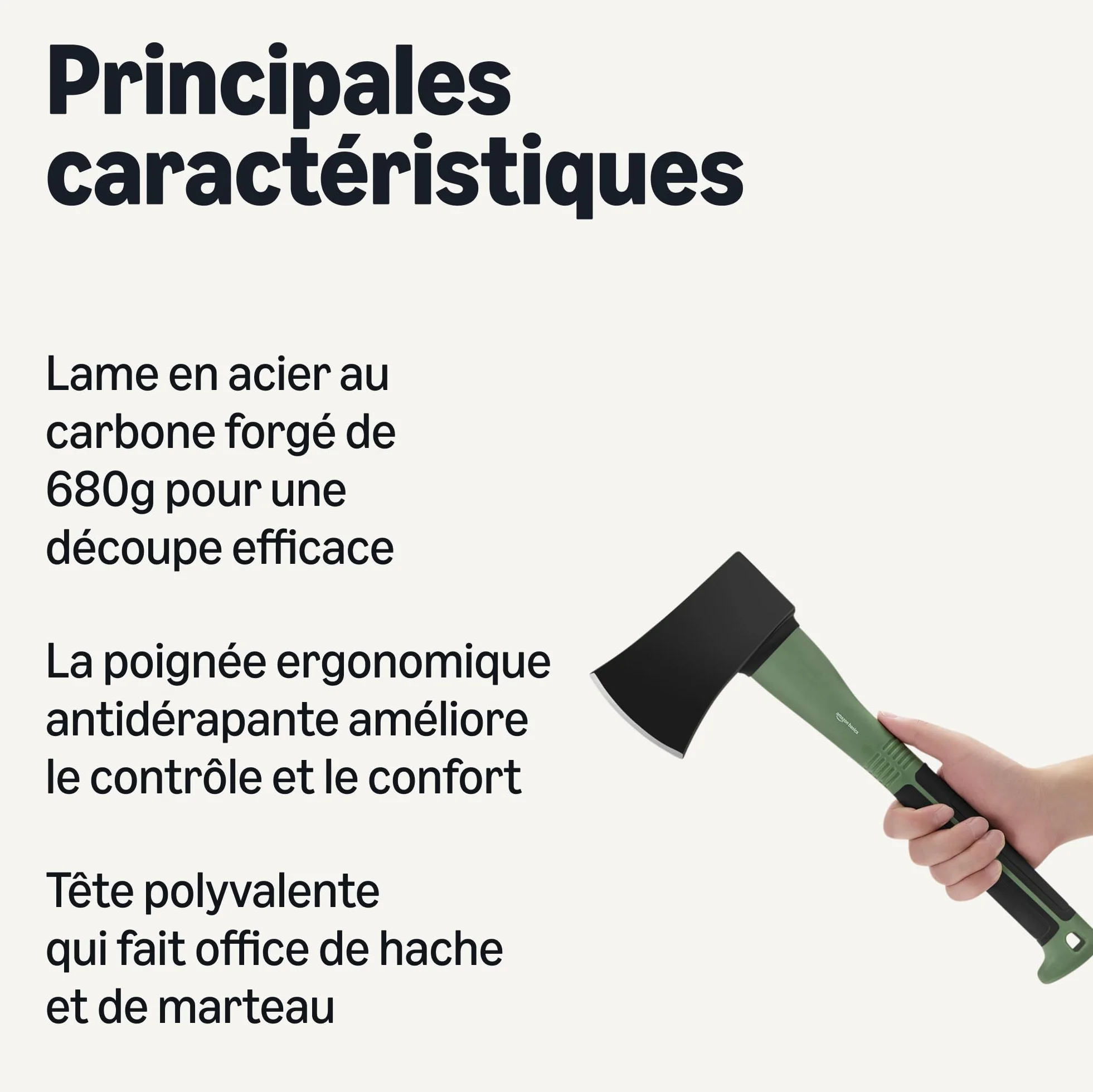 Amazon Basics Hache à Fendre pour Bois, 15 x 5.5 x 1.1 pouces, Olive, Noir, Lot de 1