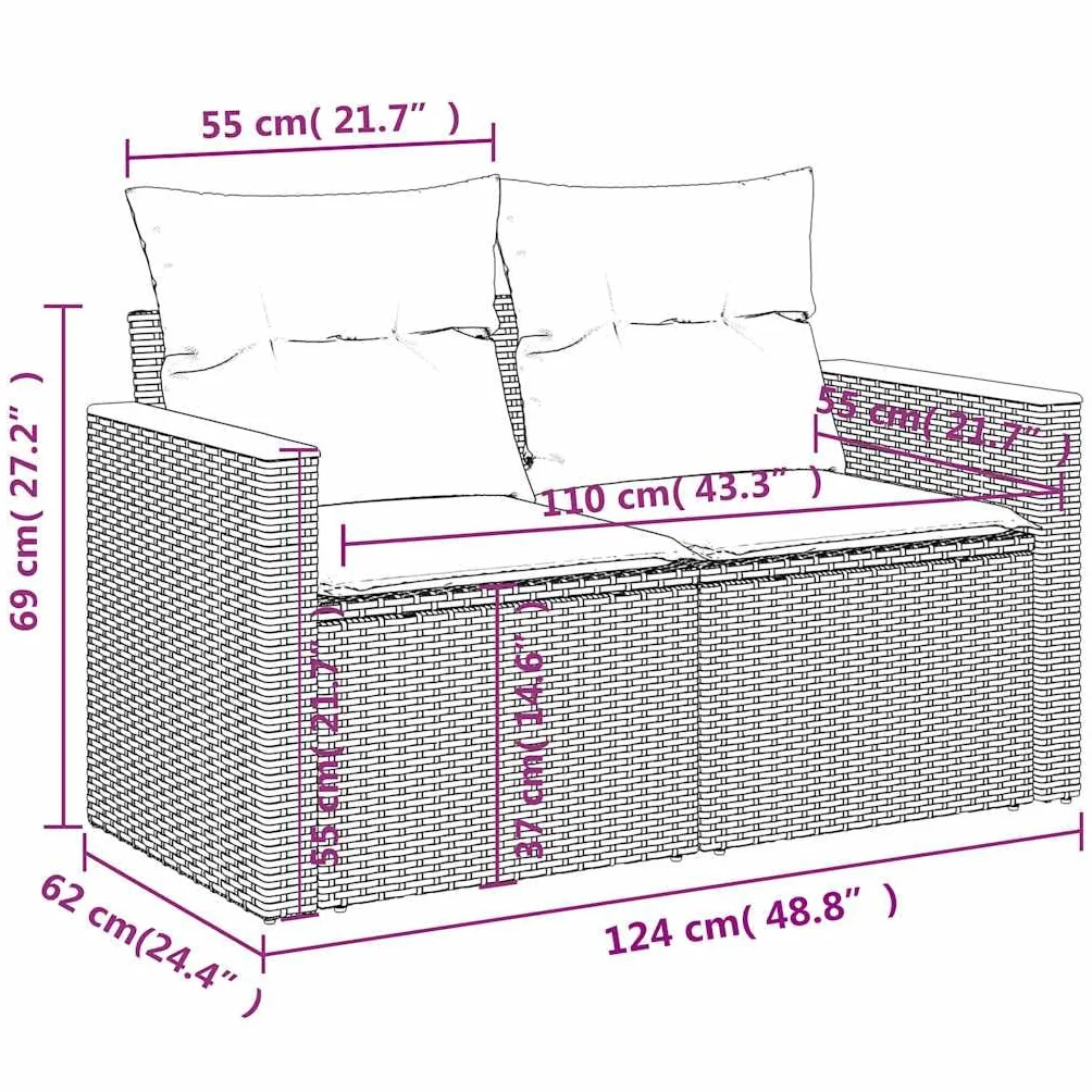 vidaXL Canapé de Jardin 2 Places avec Coussins, Résine Tressée Gris