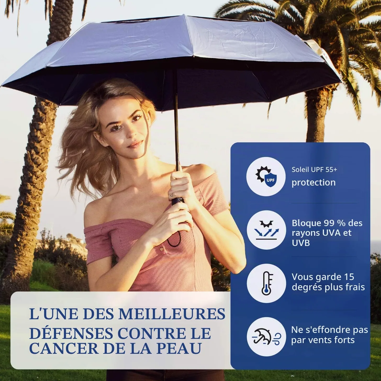 UV-Blocker Umbrellas Parapluie compact anti-UV avec protection UV Blanc Uni