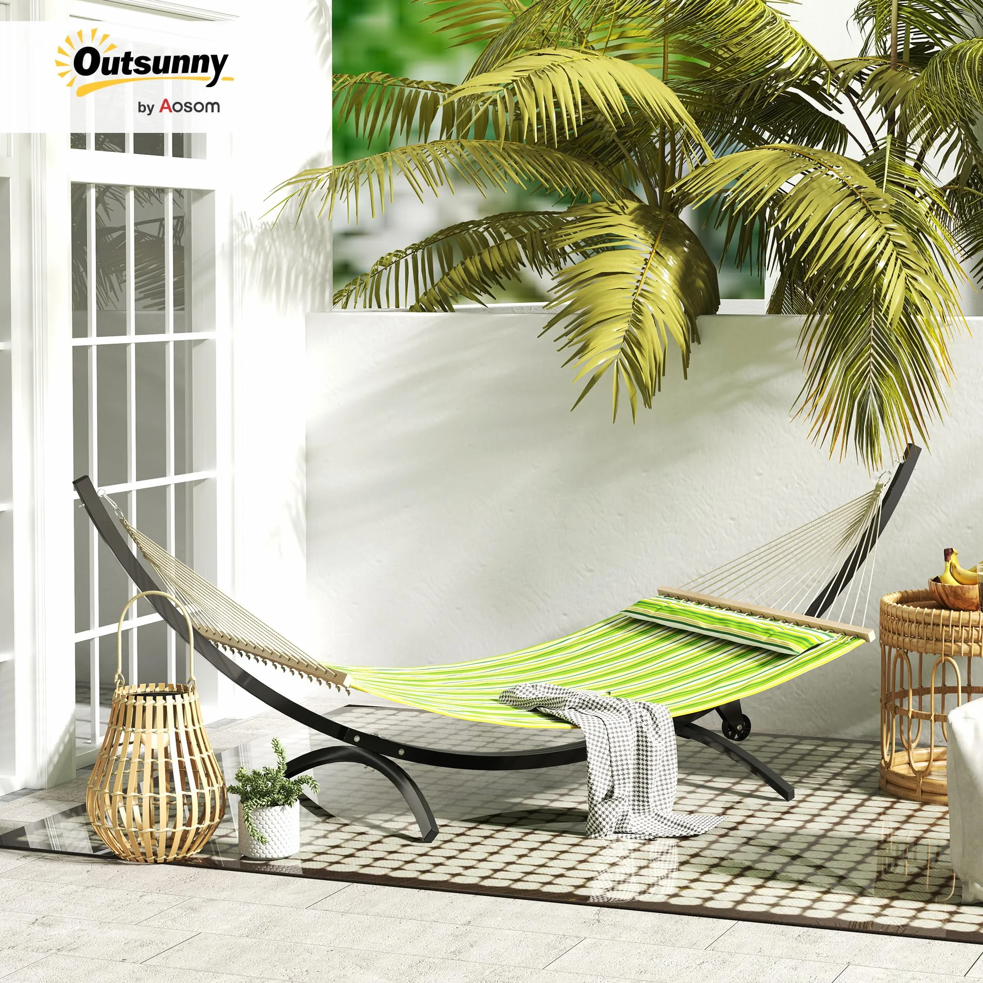 Outsunny Support de hamac en métal avec Roues, 150 kg, 337 x 118 x 118 cm Noir