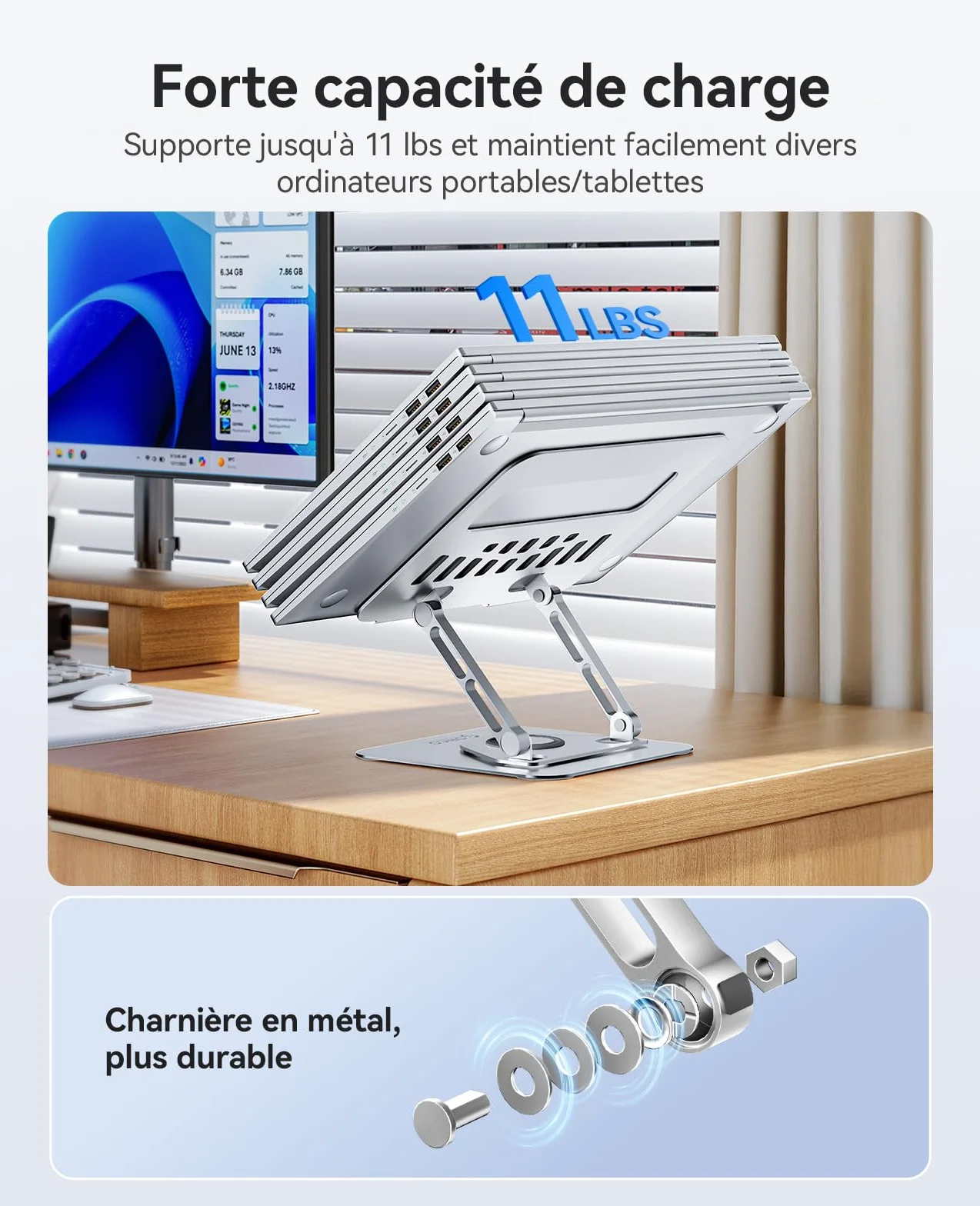 ORICO Support PC Portable Ergonomique Rotatif 360 Réglable Pliable Ventilé pour MacBook Air/Pro Dell XPS HP 10-17,3 Pouces ST12 Argent