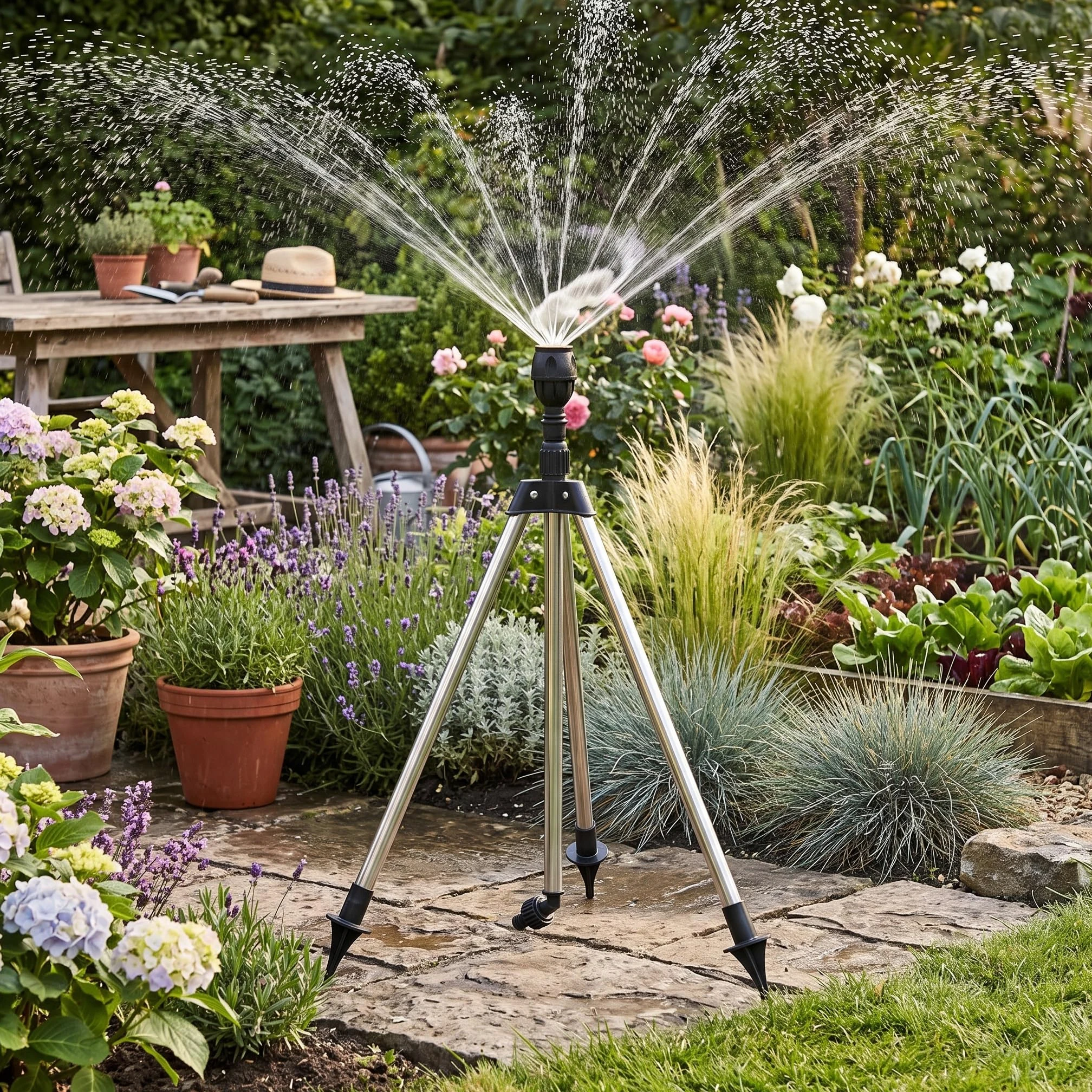 Arroseur Rotatif sur Trépied, Arroseur Rotatif à 360 Degrés en Acier Inoxydable pour L'irrigation du Jardin et L'arrosage des Plantes avec Trépied pour Une Utilisation Facile et Une Hauteur Réglable