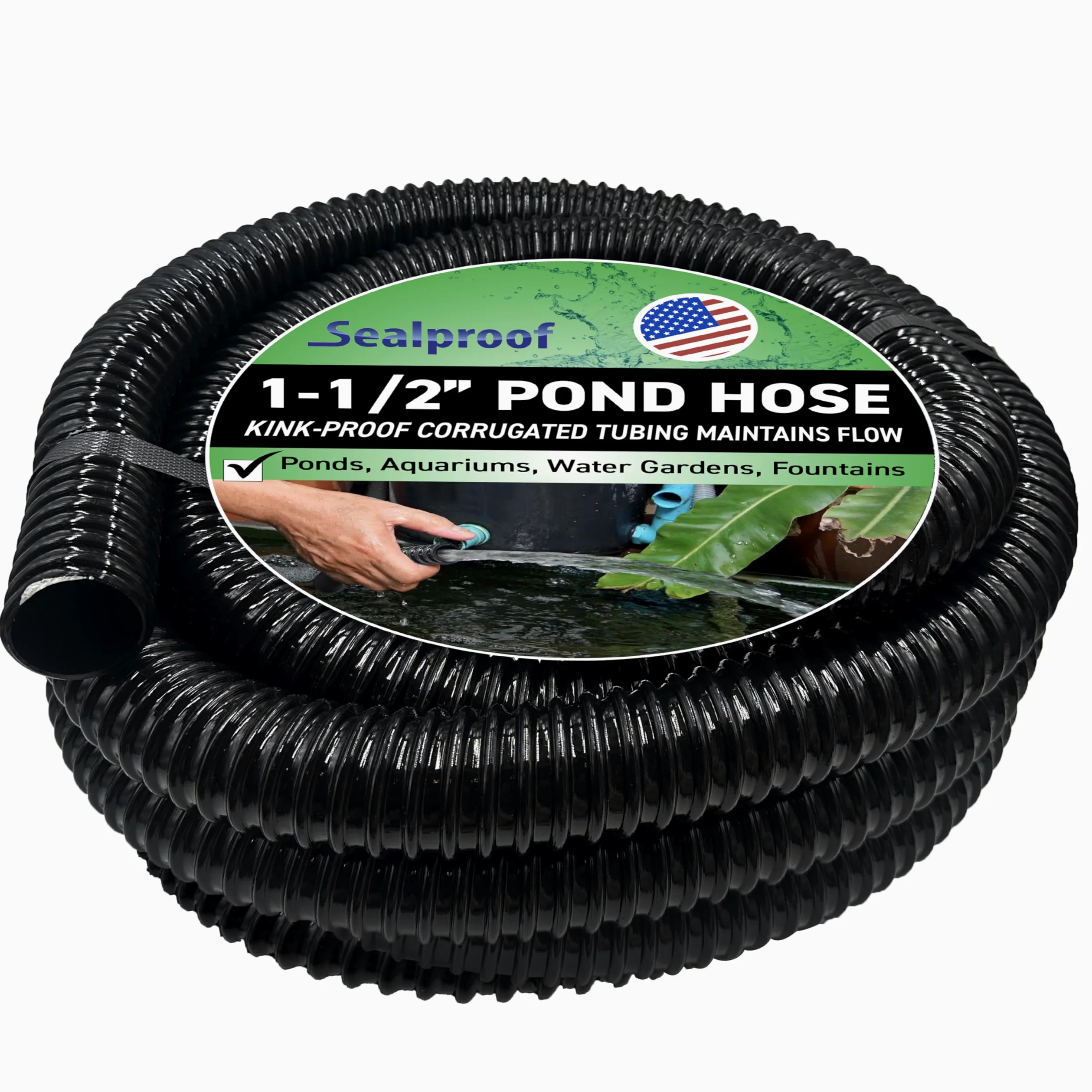 CBROSEY Sealproof Rollerflex Kinkproof 1–1/5,1 cm Tube d'étang et Aquarium Tuyau, 3,8 cm, 6,1 m, Noir 1-1/2"