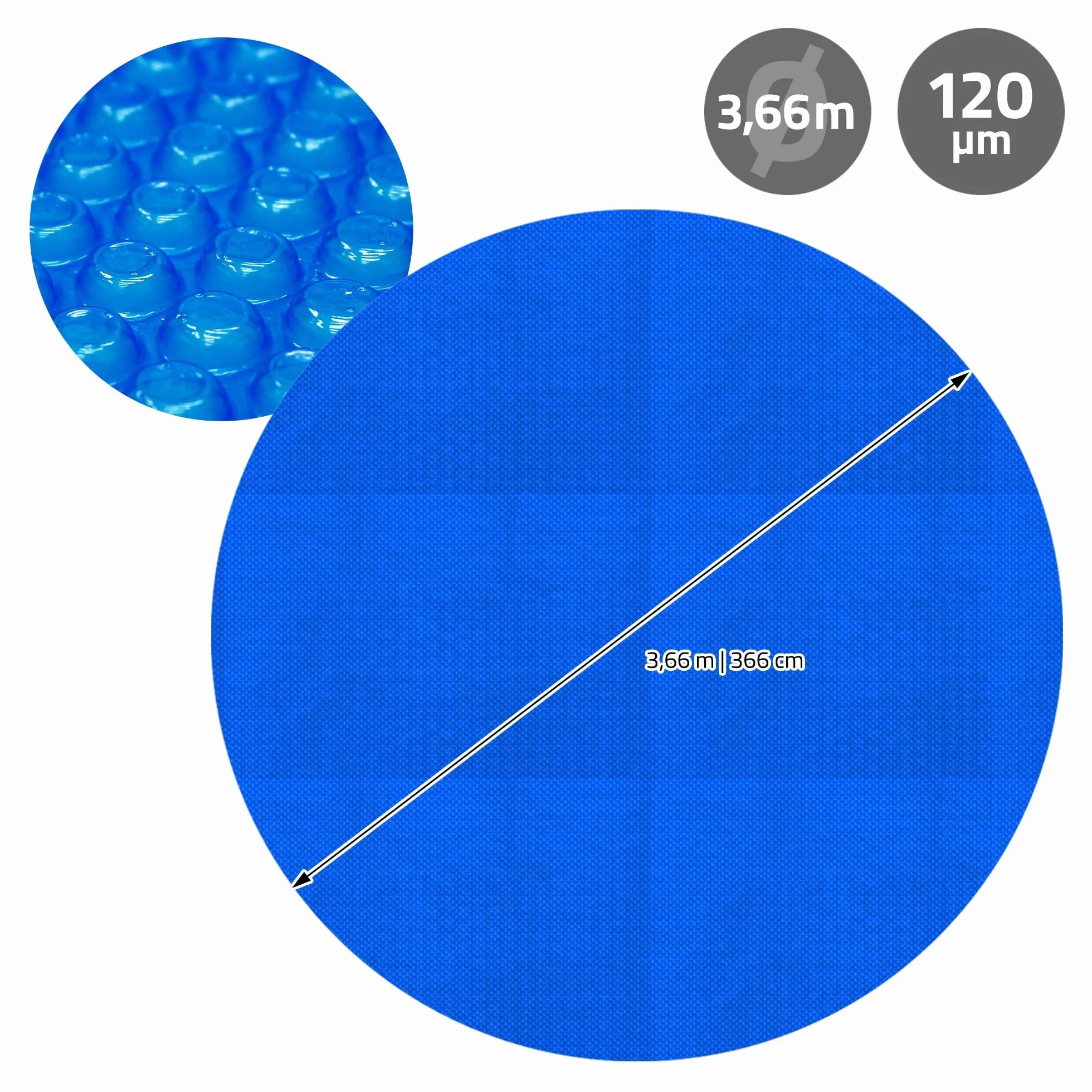 ECD Germany Bâche Solaire de Piscine Ronde Ø 366 cm Bleue, 120µm, Film à Bulles Découpable