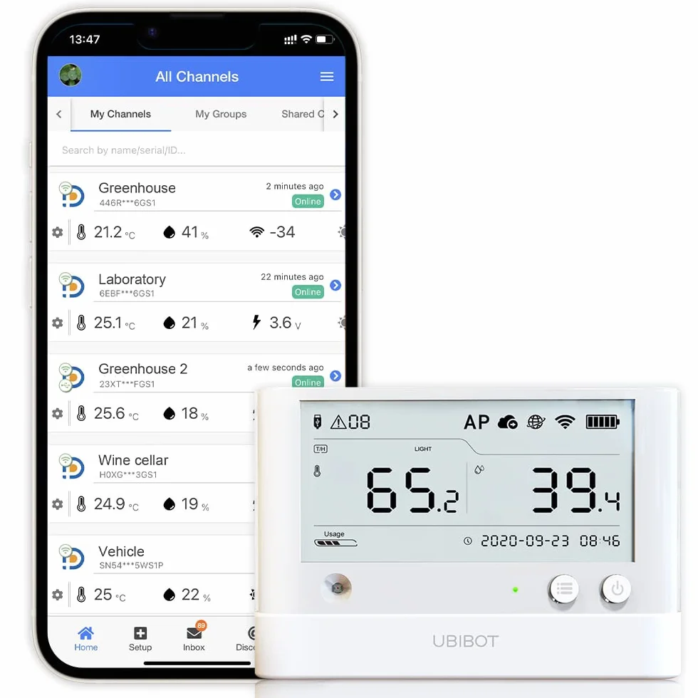 UbiBot WS1 Pro WiFi Thermomètre Hygromètre, Moniteur Intelligent de Température et d'Humidité, Pas de Frais d'Abonnement, 7 * 24 Surveillance et Alertes, Écran LCD 4,4", Fonctionne avec Alexa, IFTTT
