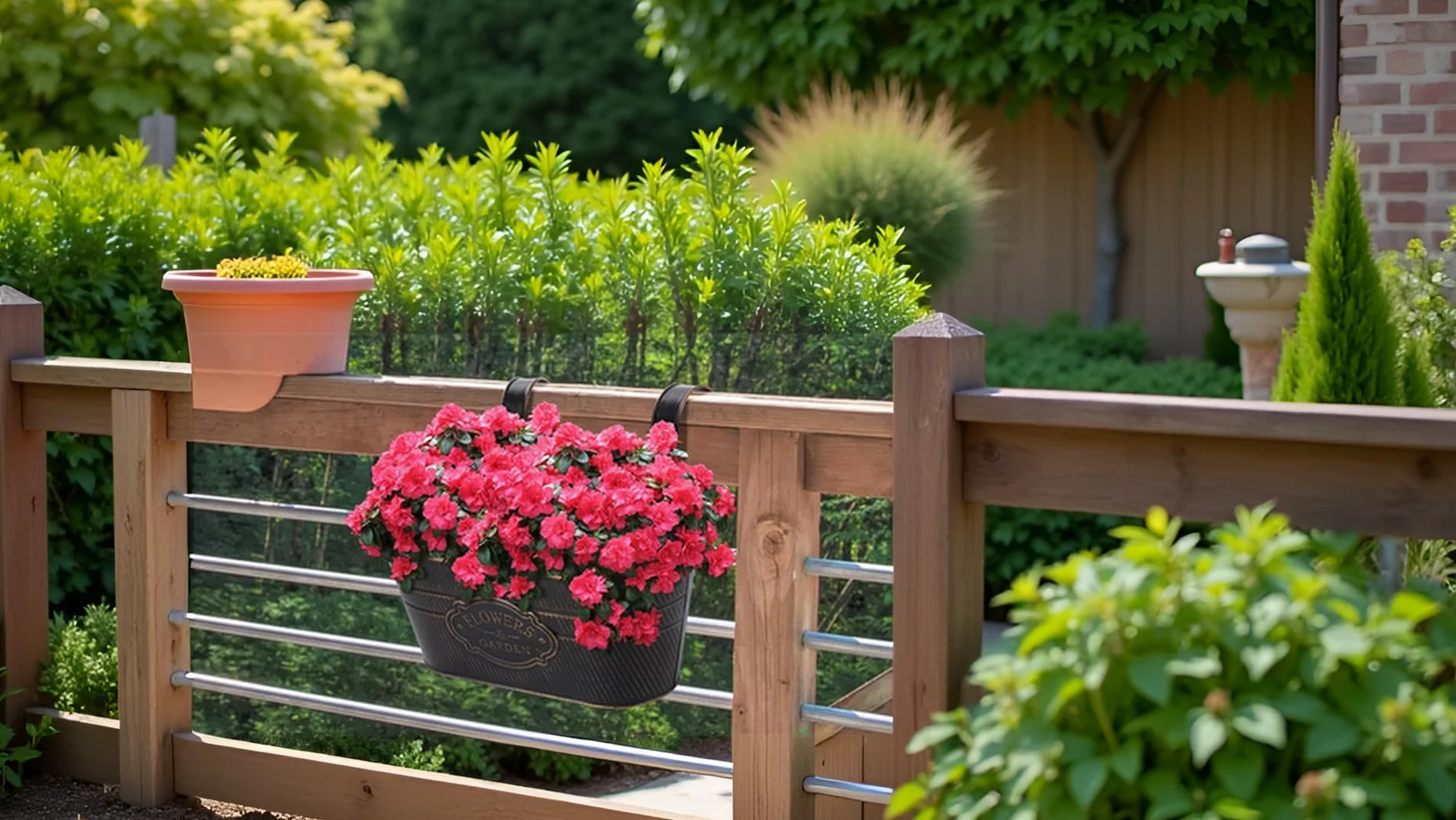 Lot de 4 Jardinières Suspendues Métal avec Crochets Amovibles pour Plantes Balcon Jardin