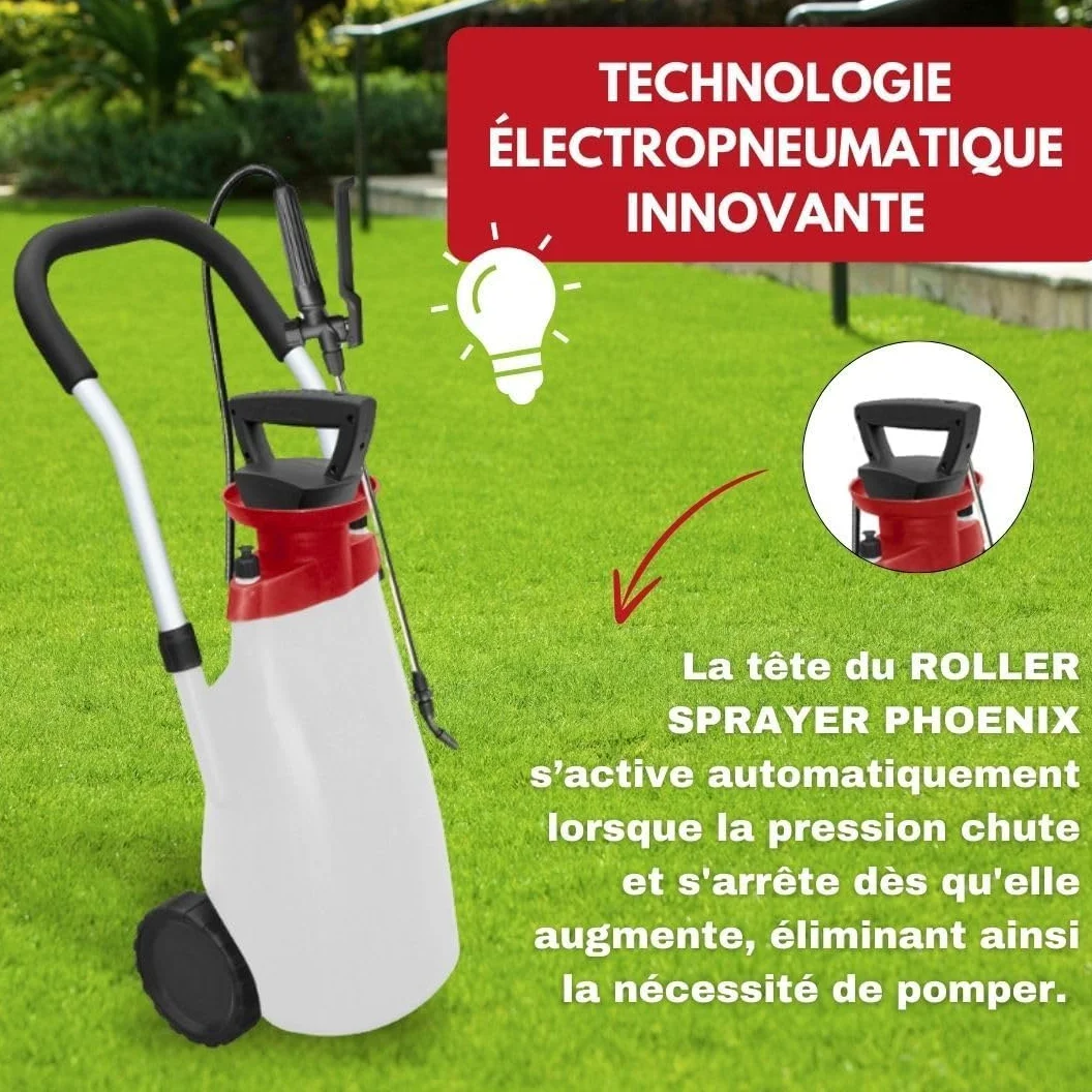 PHOENIX - Pulverisateur électrique de Jardin sur Roue Roller Sprayer, Pulverisateur Jardin avec Tuyau de 3m pour Une Pulvérisation sans Effort, pulvérisateur à Batterie, Autonome, Portable et Léger
