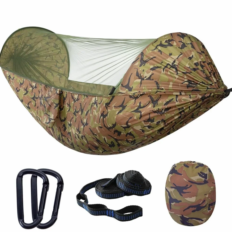 Hamac de camping avec moustiquaire, hamac de voyage en plein air, filet anti-insectes, capacité de charge de 300 kg, respirant et à séchage rapide, pour extérieur, jardin, randonnée, (camouflage)