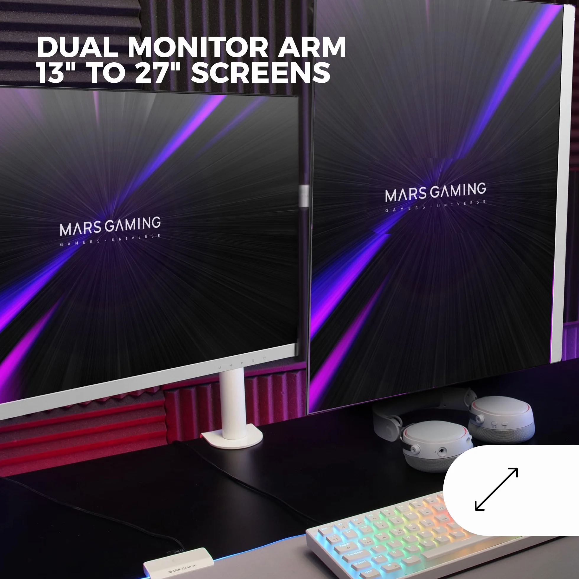 Mars Gaming MARM2 Support de Moniteur Double Bras 27" VESA75 VESA100