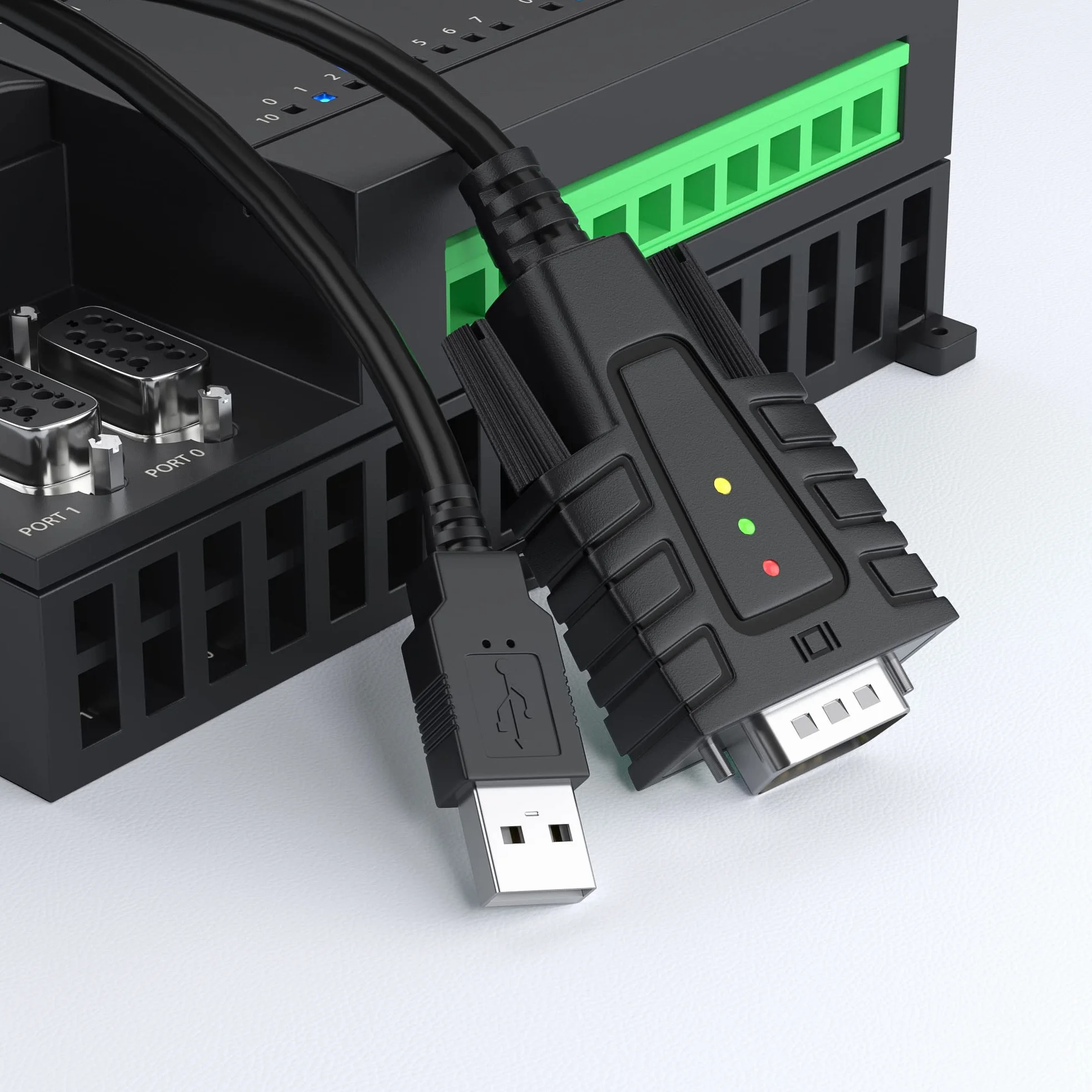 DriverGenius SerialEdgeX Adaptateur USB vers RS232 DB9 3 LEDs Surveillance Compatible Windows 11 macOS 15 Modèle USB232A-B-A