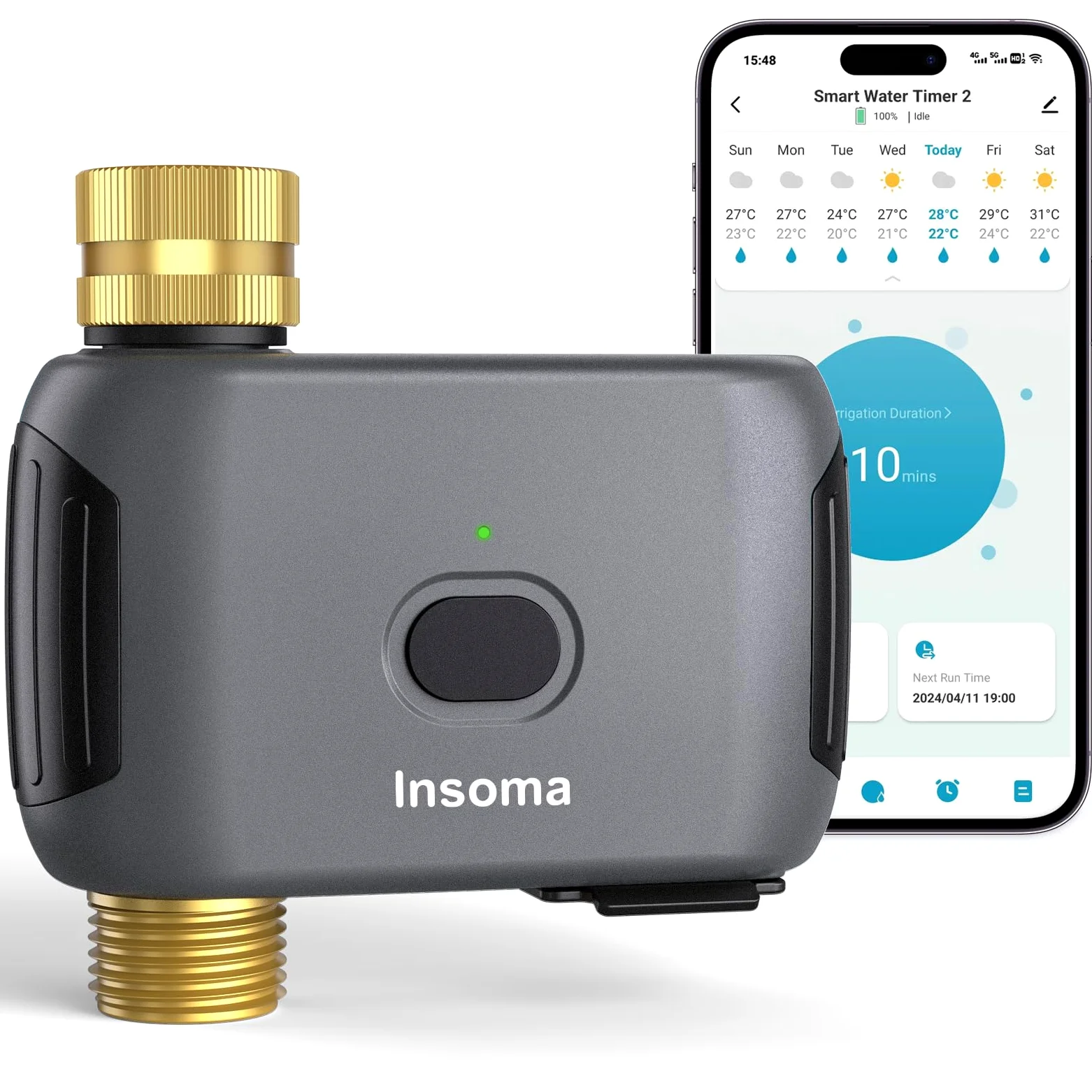 Insoma Minuteur d'eau WiFi pour tuyaux d'arrosage, minuterie Intelligente d'arrosage, télécommande par Application, minuterie de Tuyau WiFi, Commande vocale avec Alexa, Retard de Pluie et Mode Manuel