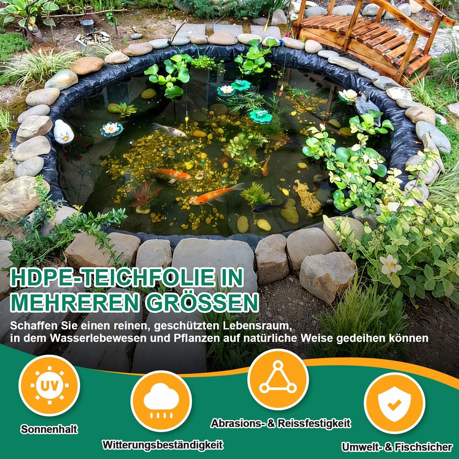 Bâche pour bassin - 3 x 4 m - Noir - 0,5 mm - PEHD - Haute résistance à la traction - Pour bassins à poissons, étangs de natation et projets de jardin