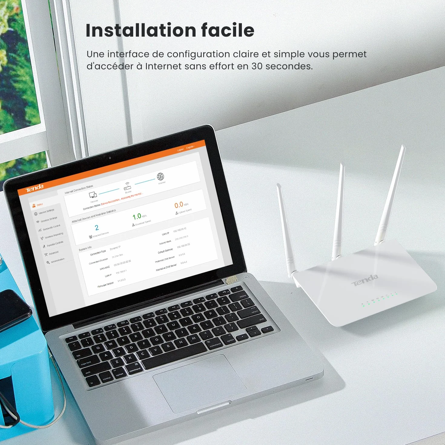 Routeur WiFi N300 Tenda F3 sans Fil 300 Mbps 2,4 GHz 3 Antennes 5dBi 3 Ports LAN/WAN Blanc
