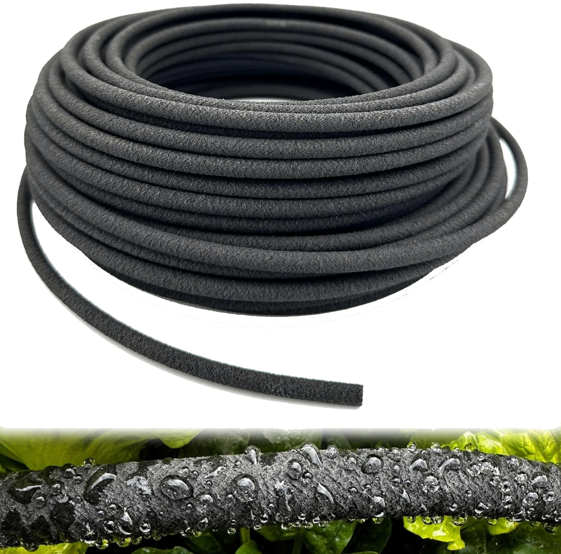 1/4 pouce Tuyau économiseur d'eau multi-trous, tuyau d'irrigation goutte à goutte flexible microporeux, tuyau en caoutchouc pour l'arrosage des jardins, des pelouses et des patios (50M)