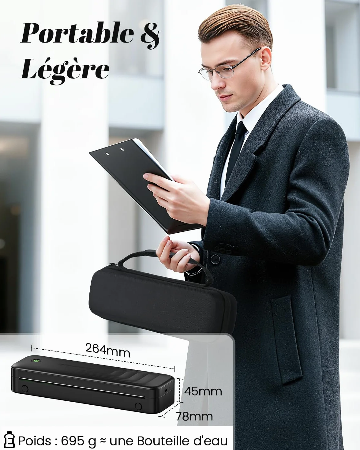 TATTMUSE Imprimante Thermique A4 Portable Bluetooth sans Encre pour Voyage, Noir