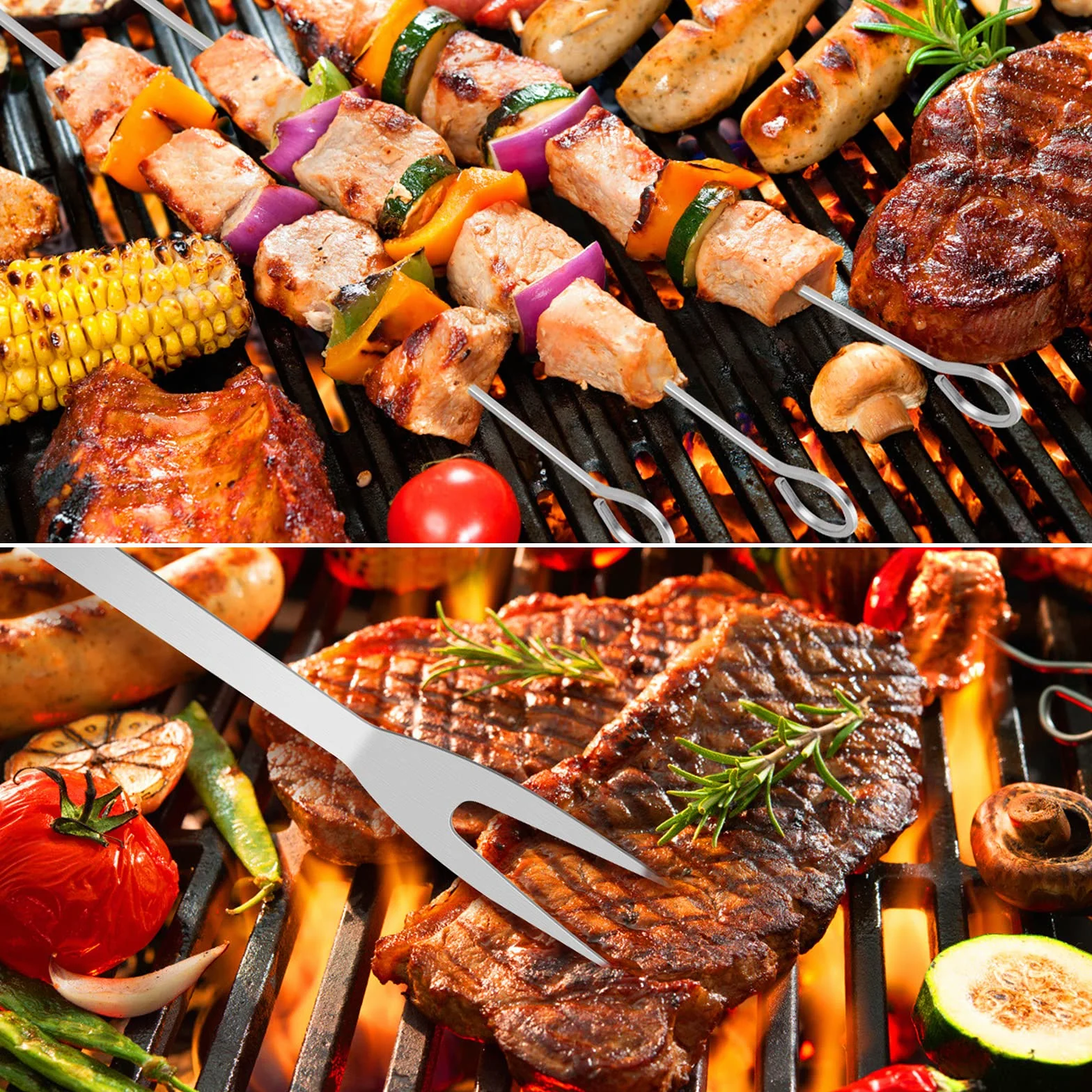 Ensemble d'Outils de Barbecue 16PCS en Acier Inoxydable avec Boîte de Rangement