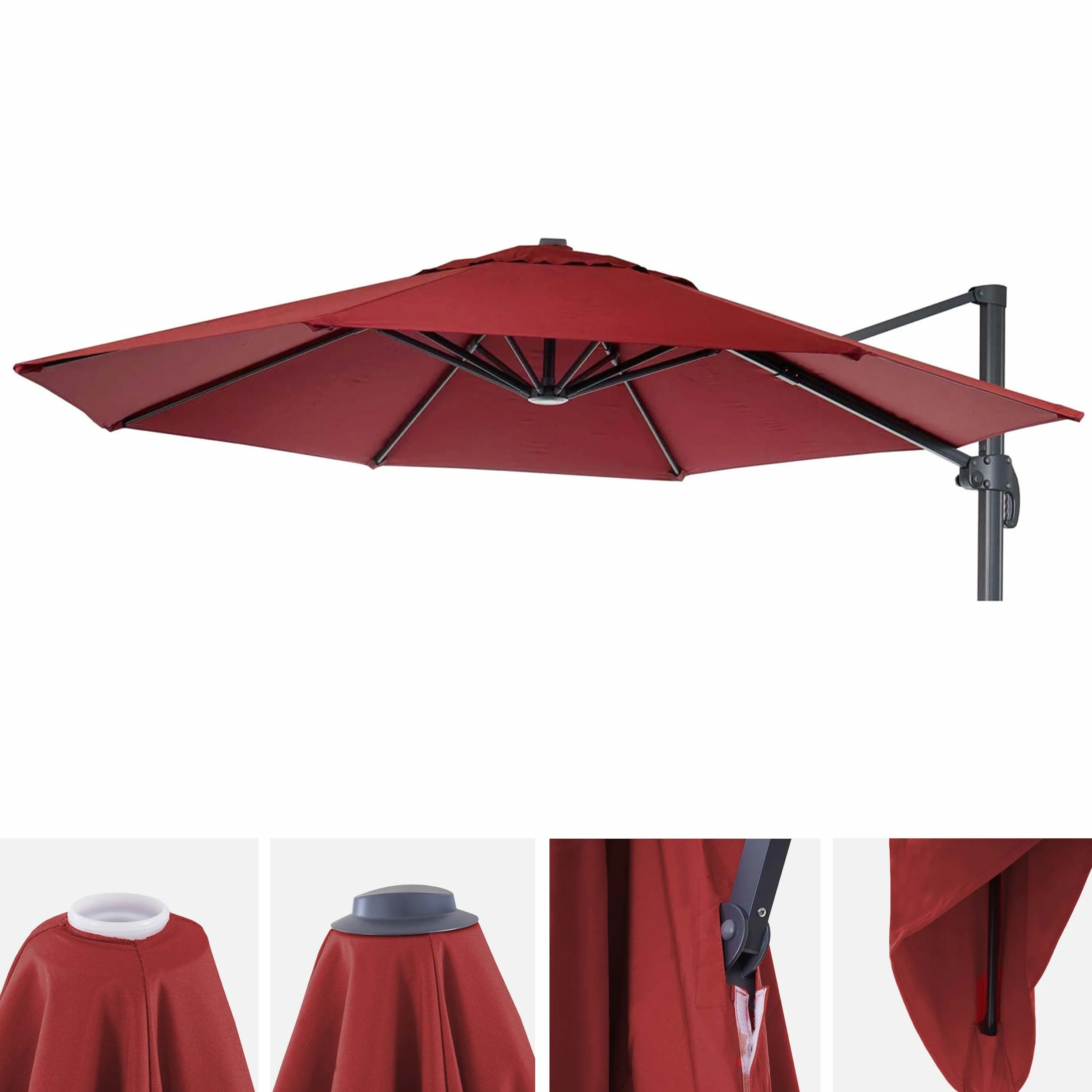 Mendler Toile de Parasol HWC-A96 8 Baleines Ø3,5m 220g/m² Polyester Bordeaux