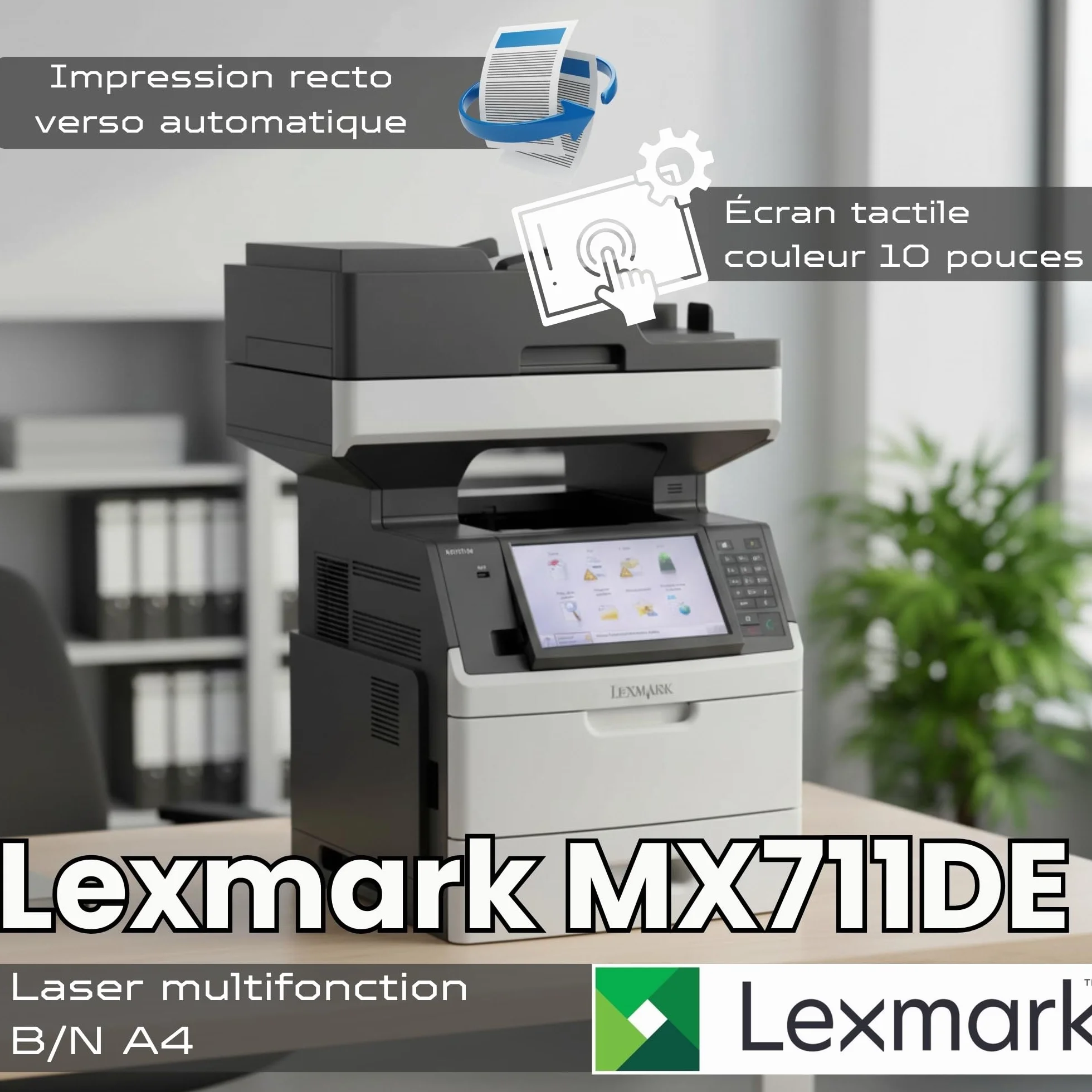 Lexmark MX711de Imprimante Multifonction Laser Monochrome A4 Noir et Blanc 70 ppm Recto Verso Fax Ethernet