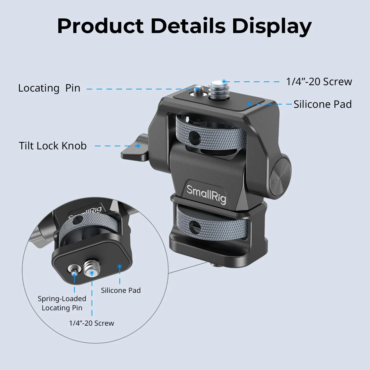 SMALLRIG Support Moniteur Réglable Pivotant 360° Inclinable 180° Vis 1/4" Anti-Torsion 4886