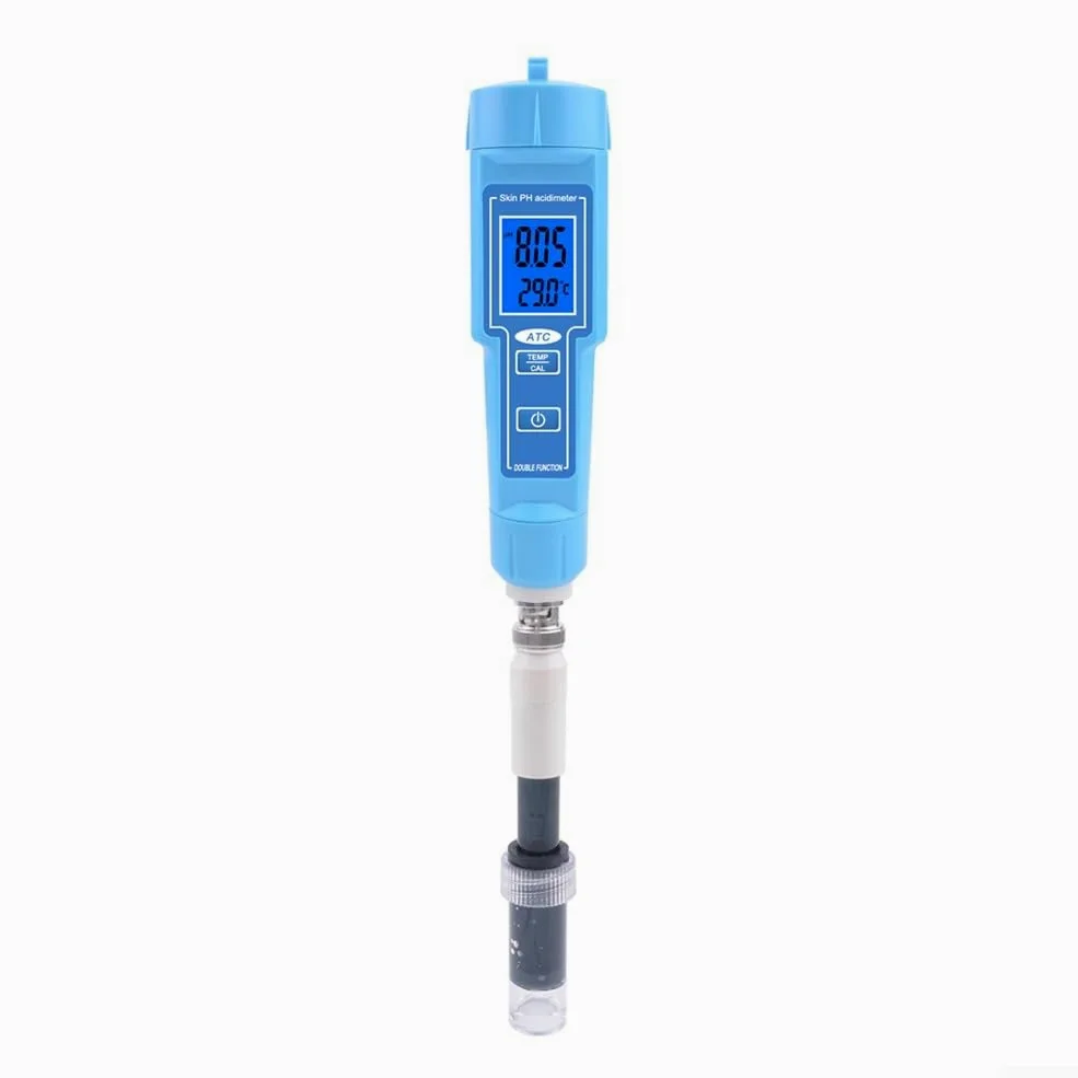 Testeur de pH numérique et thermomètre IP67 étanche pour sol, eau, nourriture, acidité, testeur avec ATC pour laboratoire, aquarium, maison, jardin, bleu