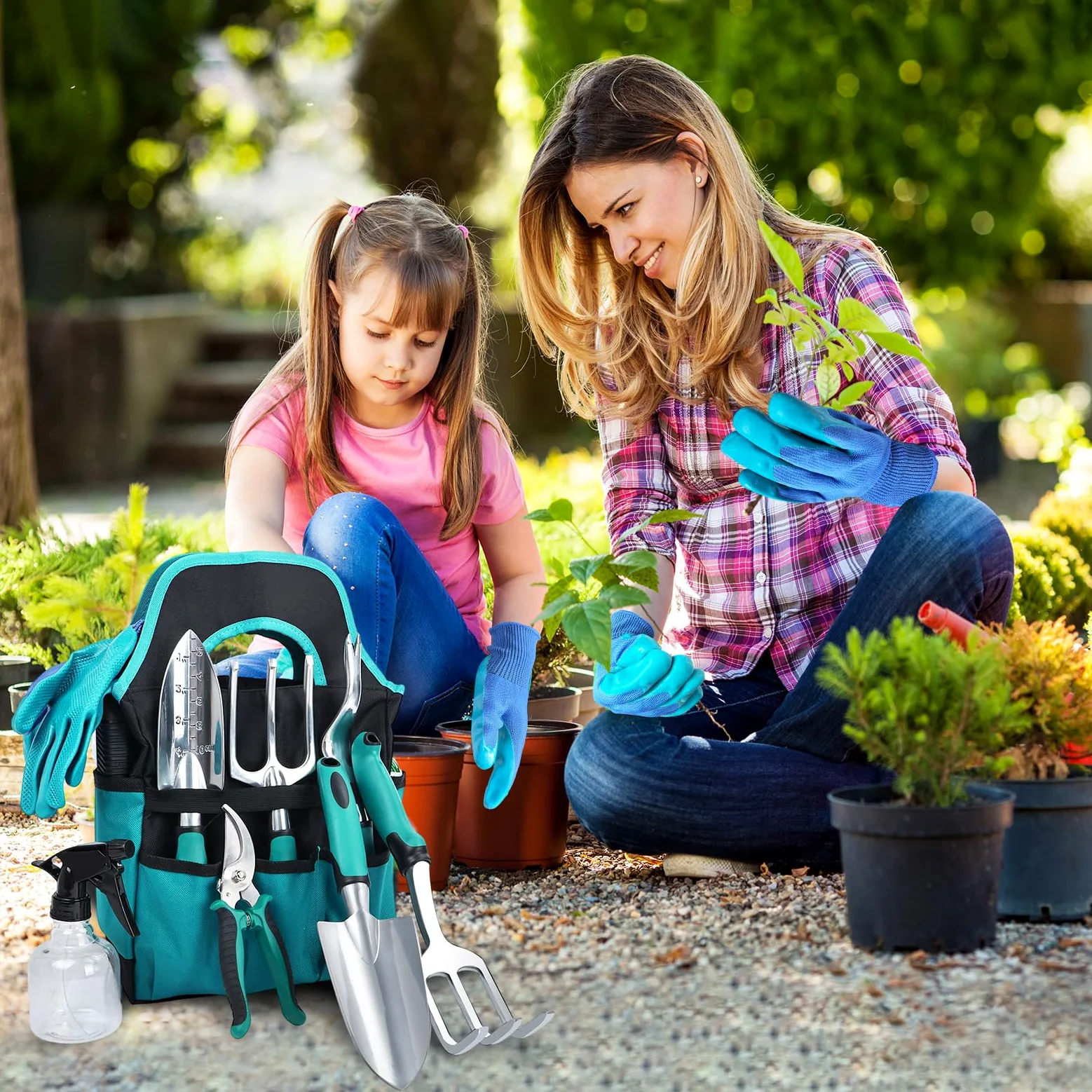 Lot de 22 outils de jardinage | Outils de jardin avec organiseur d'outils de jardin, sac à main, kit cadeau de jardin idéal pour les femmes et les hommes