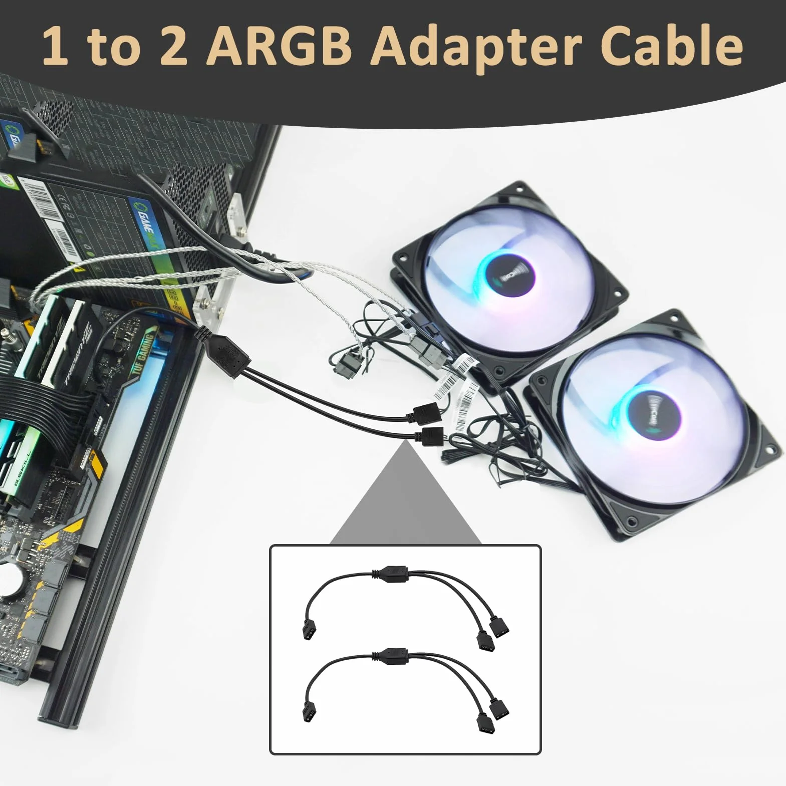 Câble Répartiteur LED ARGB 3 Broches 30cm 1 à 2 5V pour Ventilateurs LED, Compatible ASRock ASUS MSI