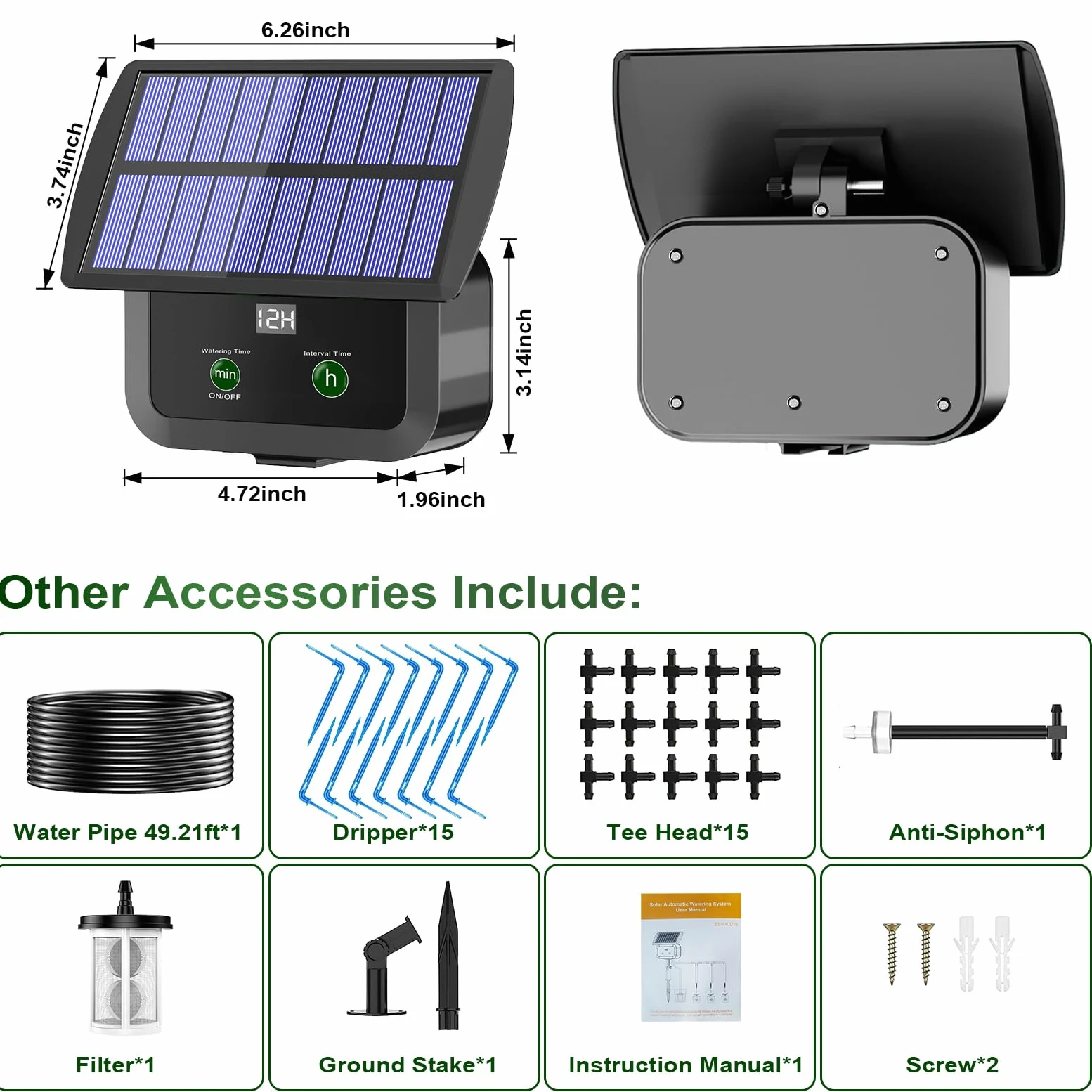 Kit de système d'irrigation goutte à goutte solaire, système d'arrosage automatique avec 30 modes de fonctionnement et 10 intervalles d'arrosage prend en charge 15 plantes en pot, kit d'irrigation