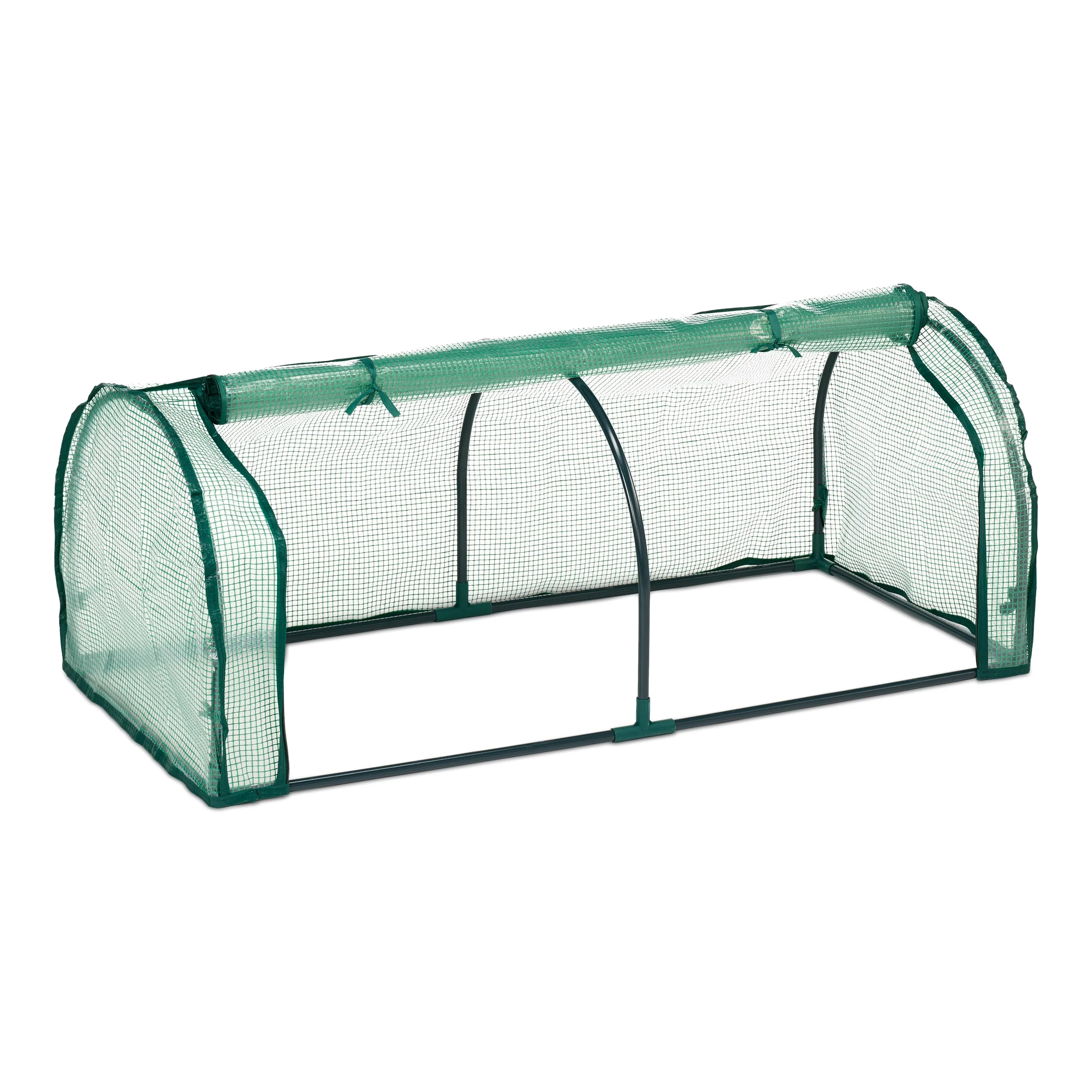 Relaxdays Serre de Jardin, Fer, bâche en PE, Porte Enroulable avec Fermetures éclair, H x L x P : 50 x 128 x 60 cm, Vert