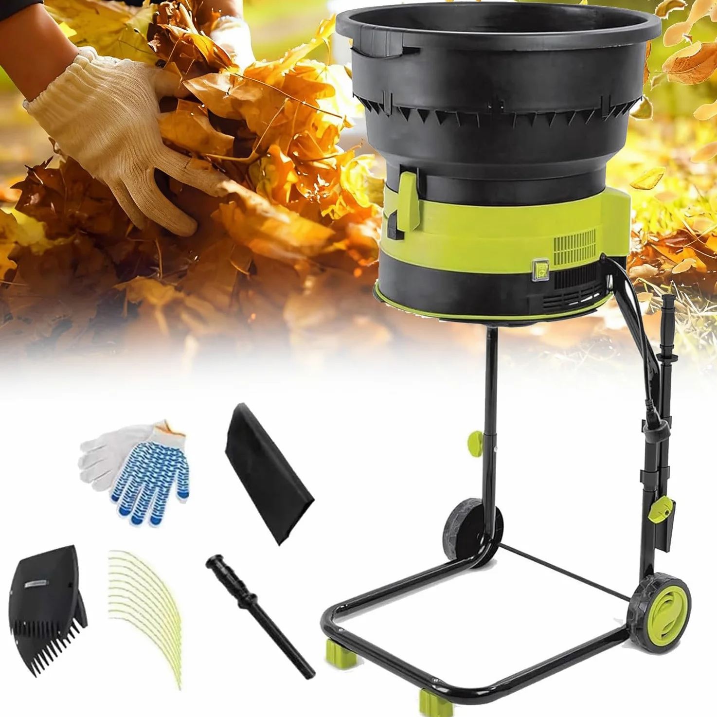Qiang Broyeur De Feuilles électrique 2500w - Hachoir sans Lame Sécuritaire, 8000 TR/Min - Trémie Large 54cm - Ratio De Broyage 17:1 pour Compost - 208l/Min - Léger avec Roues noPowercord