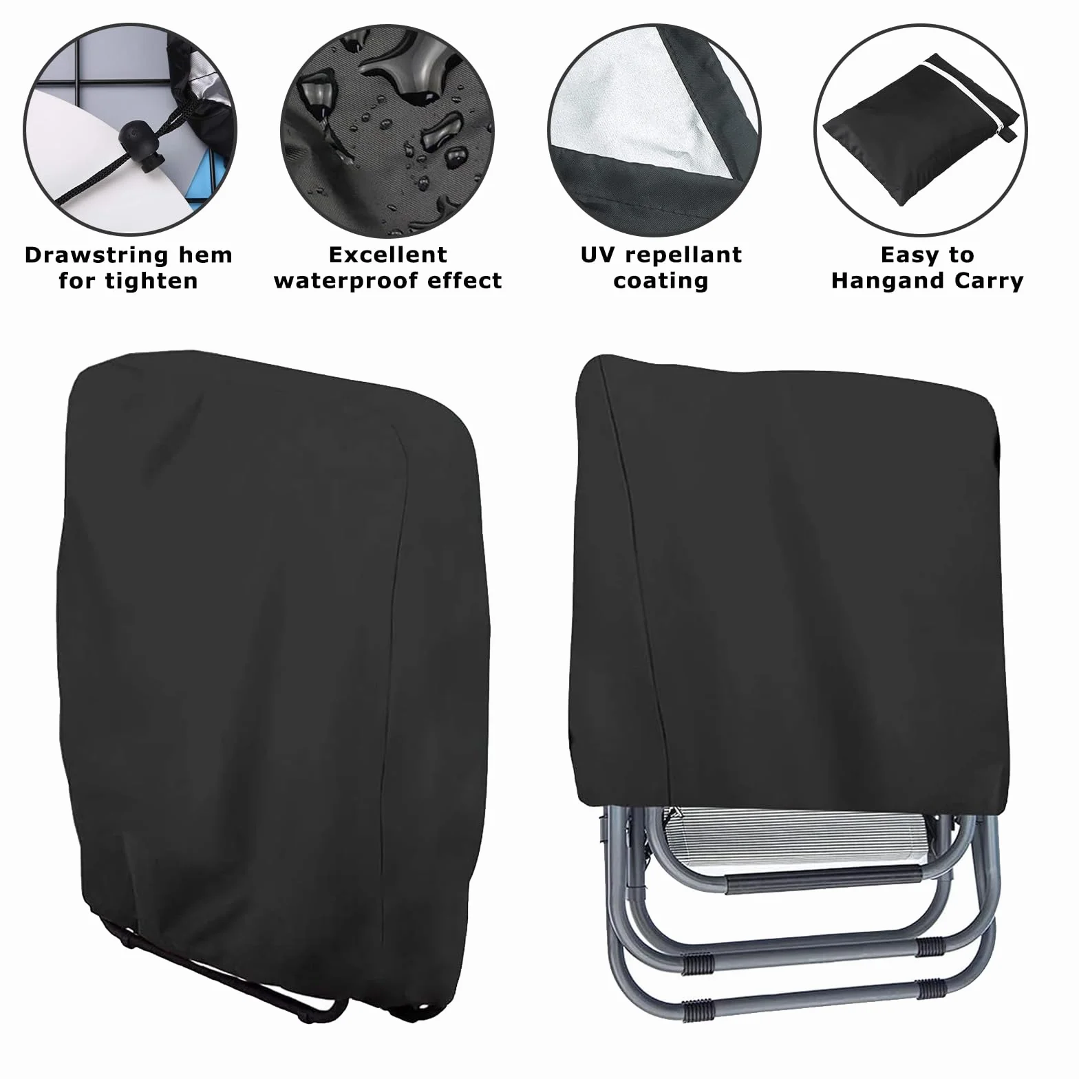 Housse de Protection pour Chaise Longue Pliante Oxford Coupe-Vent Anti-UV Imperméable Noir